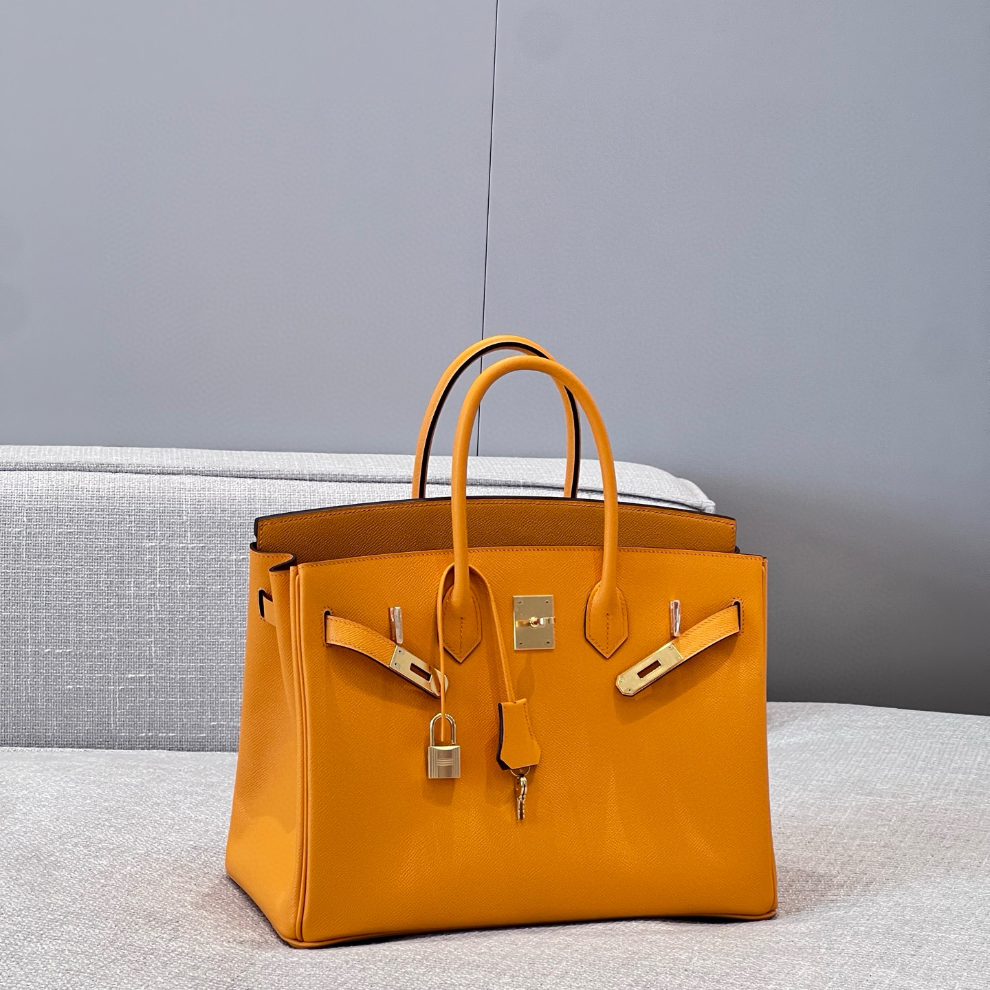 에르메스 Hermes Brikin 35cm Epsom 9V Jaune and 28 Caramel/gold