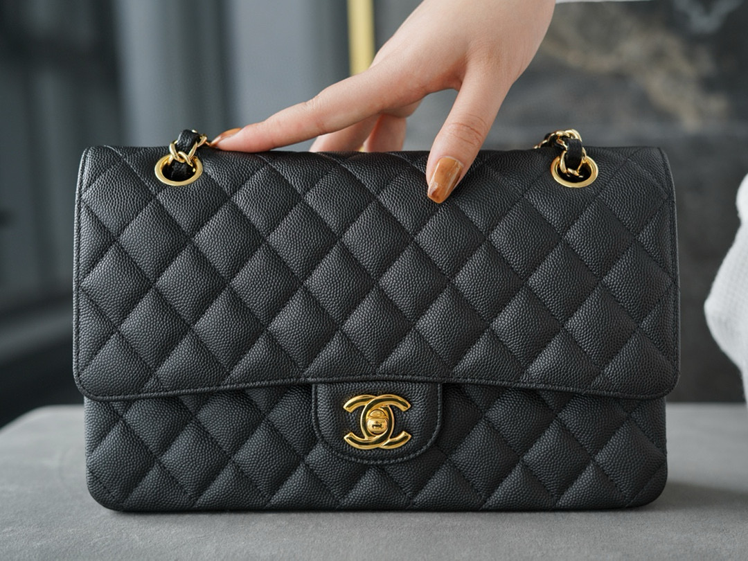 샤넬 Chanel Medium Classic Flap Bag A01112 Black gold 25cm