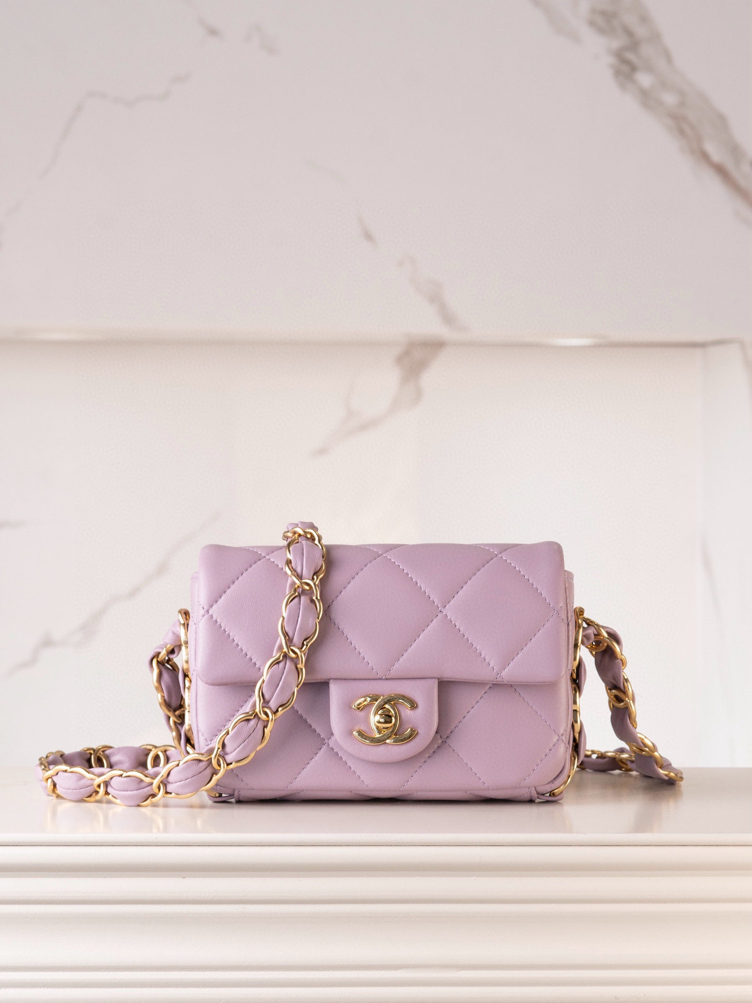 샤넬 Chanel 24k Mini Classic Flap purple 16cm