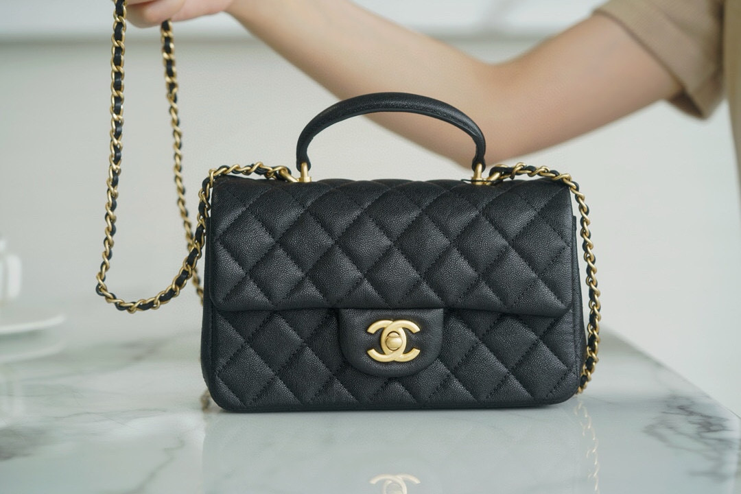 샤넬 Chanel 21s Mini Flap Bag with Top Handle AS2431 Black 20cm
