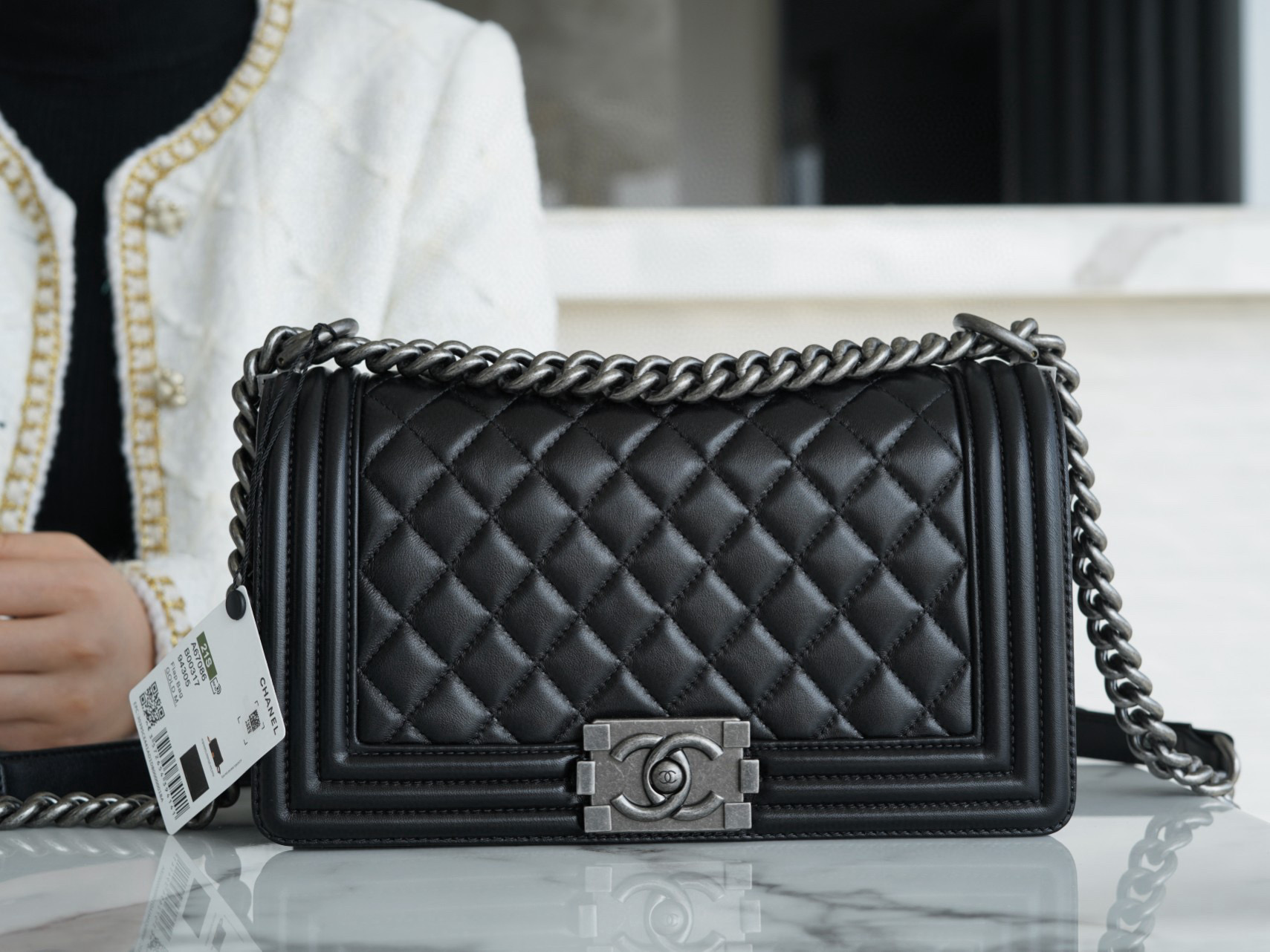 샤넬 Chanel Medium Leboy Bag A67086 Black silver 25cm