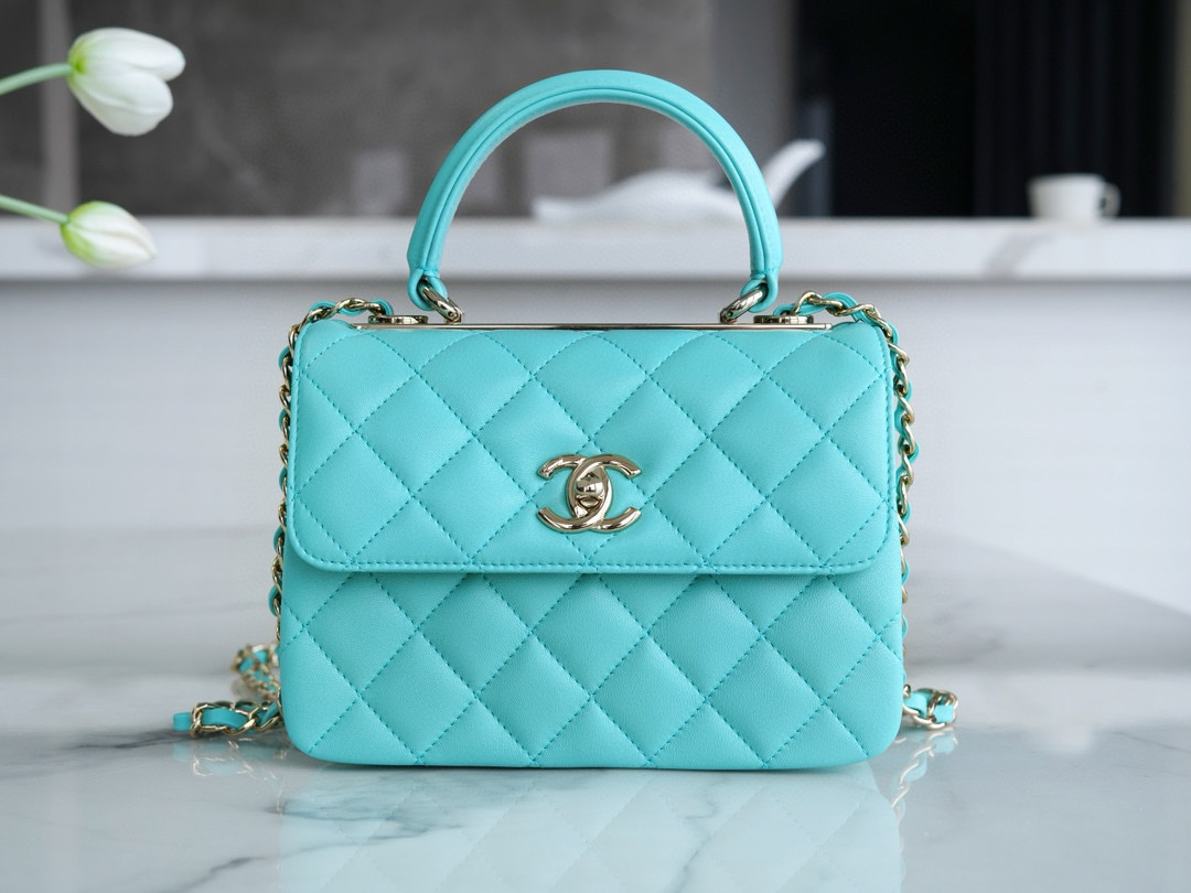 샤넬 Chanel 24C Mini Trendy CC Flap Bag with Top Handle AS4654 Blue 19.5cm