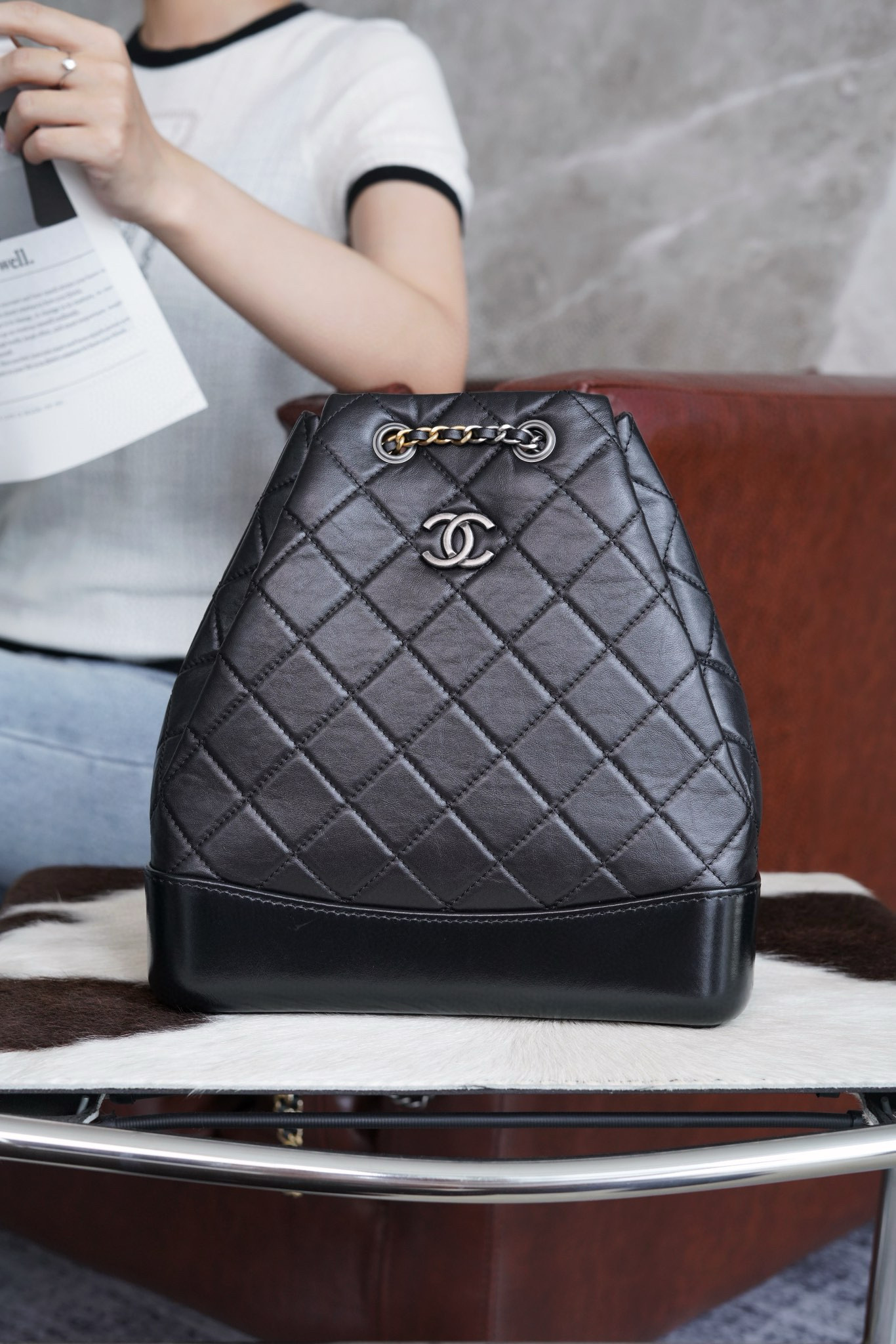 샤넬 Chanel Gabrielle Backpack Black 24.5cm