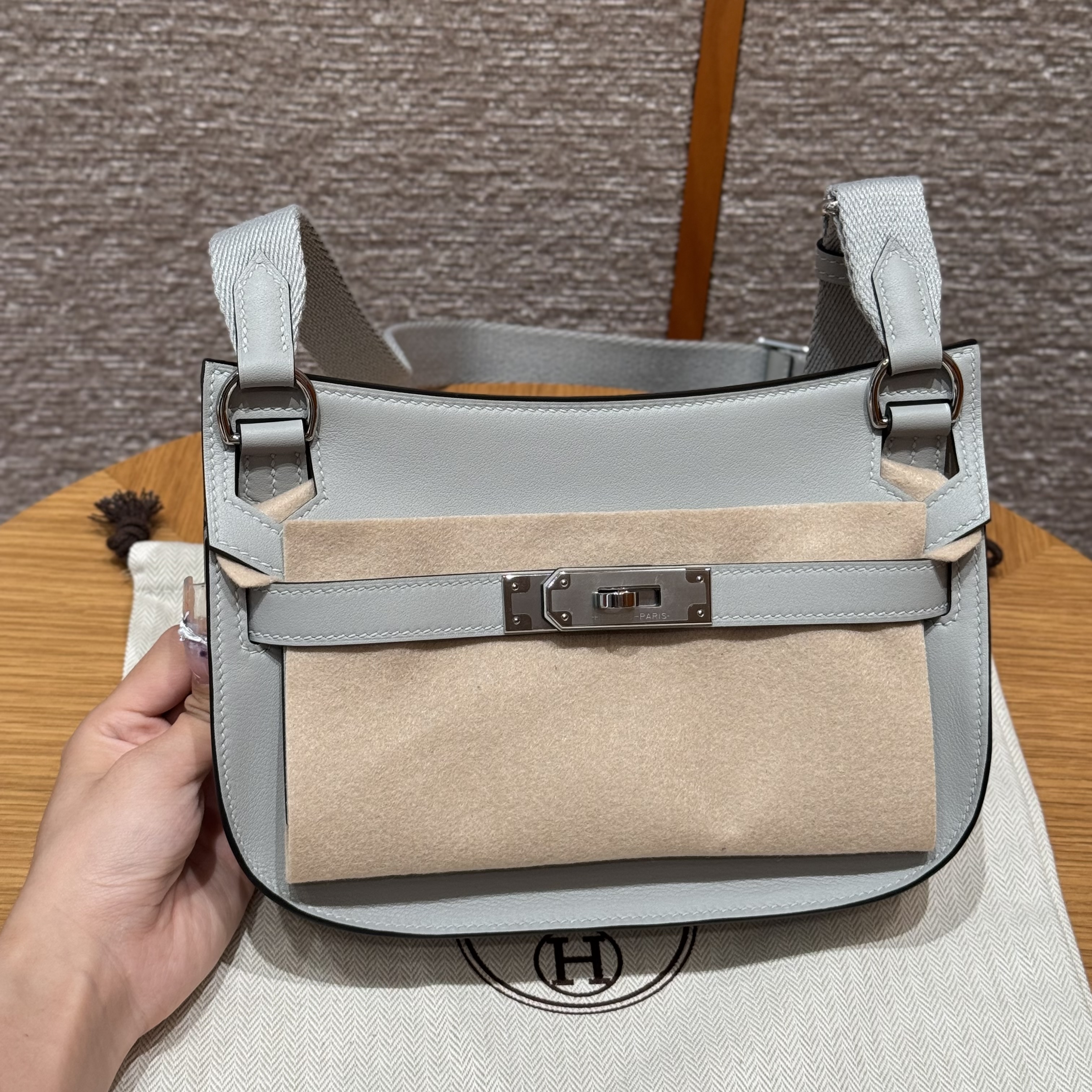 에르메스 Hermes Jypsiere mini 23cm Swift 8U Blue Glacier/silver