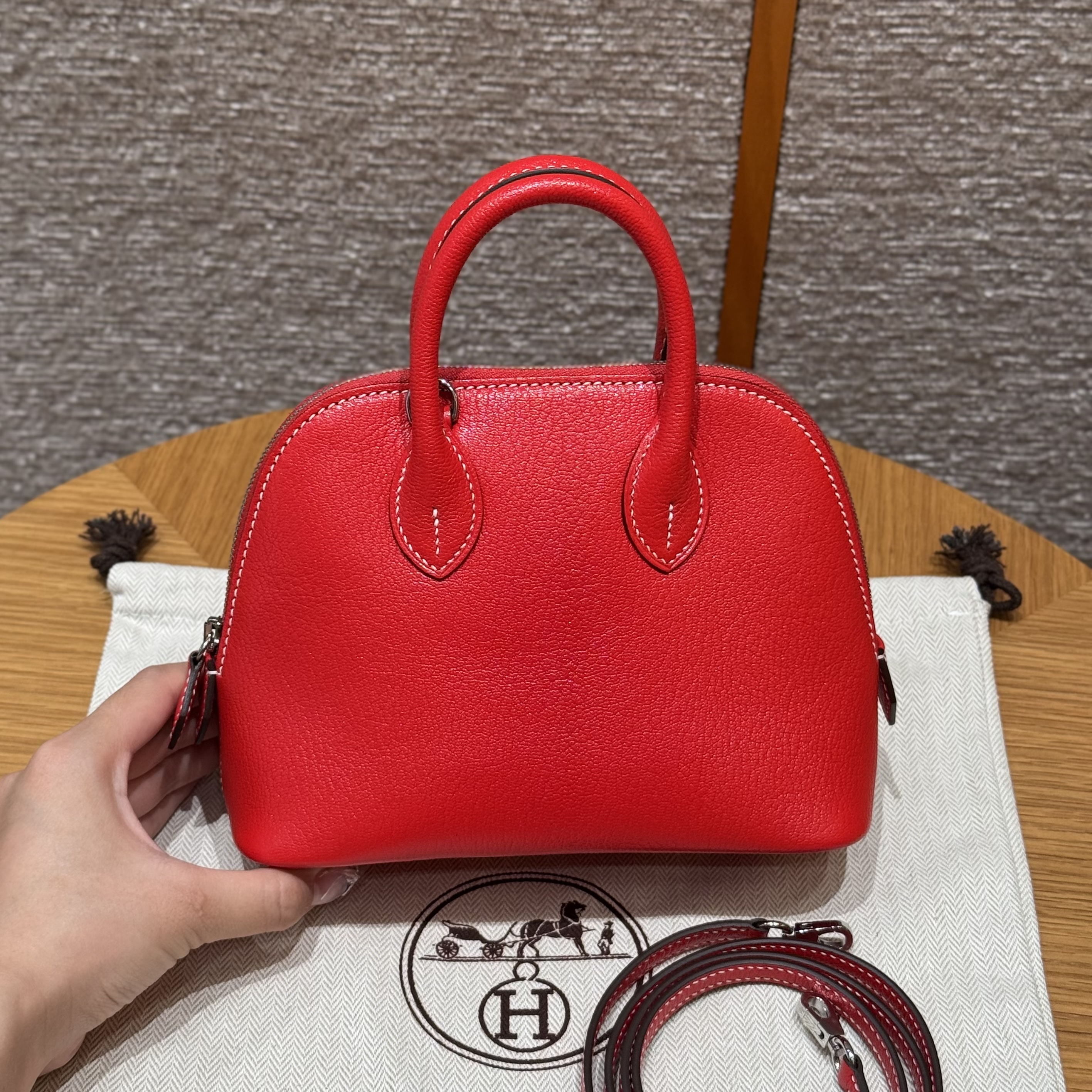 에르메스 Hermes Mini Bolide 18cm chèvre S3 Rouge Coeur and 9R Lime/silver