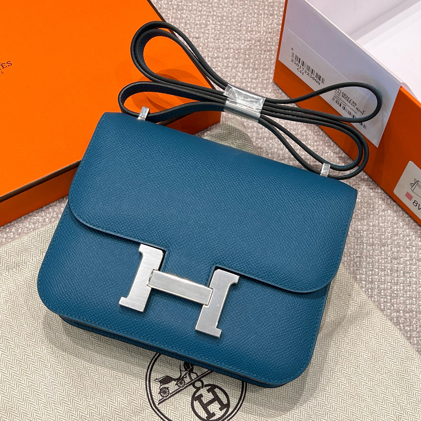 에르메스 Hermes Constance 19cm Epsom 7W Blue izmir/silver
