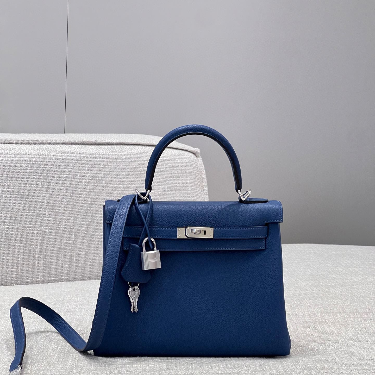 에르메스 Hermes Kelly 25cm Germany Leather 73 Blue saphir/silver
