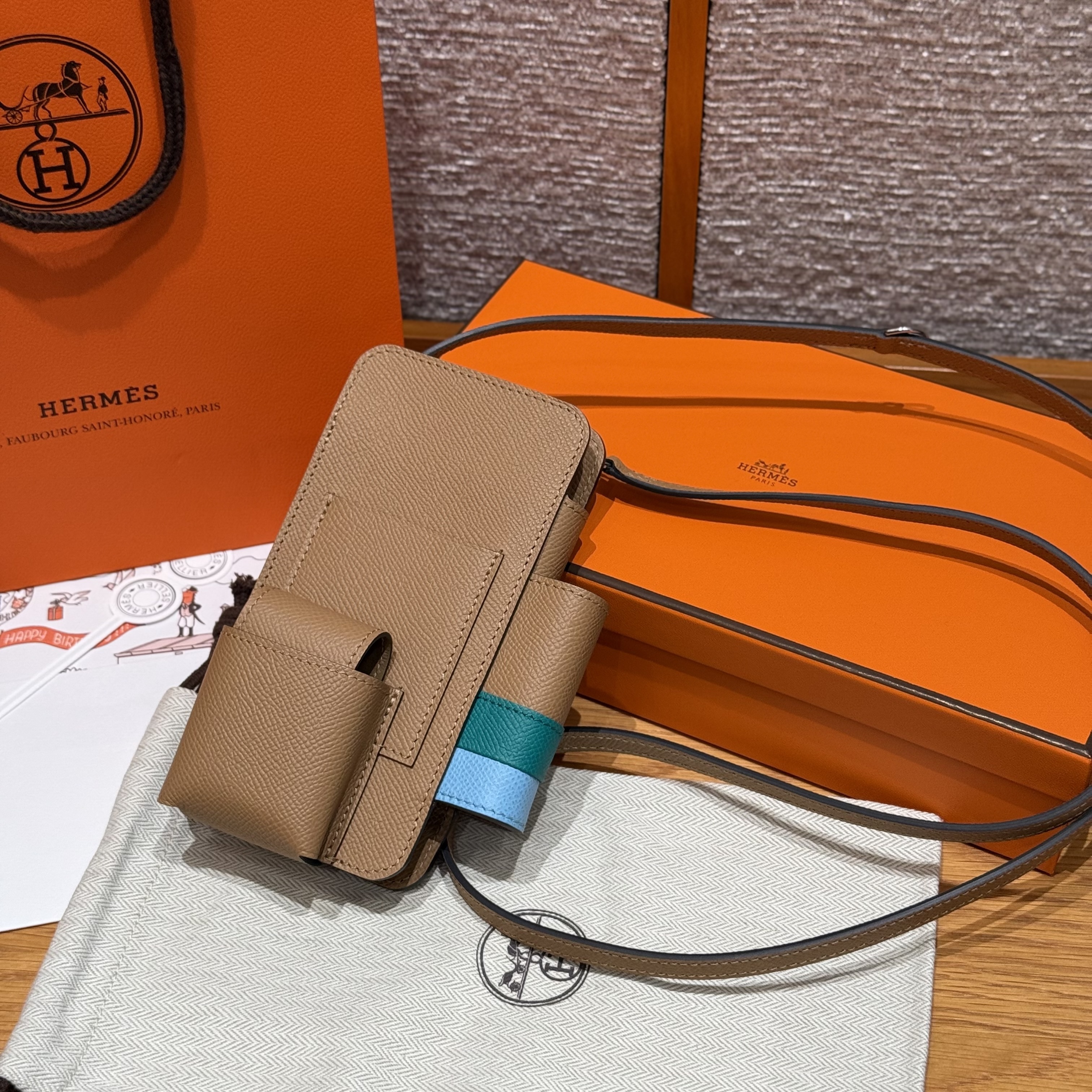 에르메스 Hermes Hermesway Epsom 0M Chai U4 Vert Vertigo 7N Celeste/silver