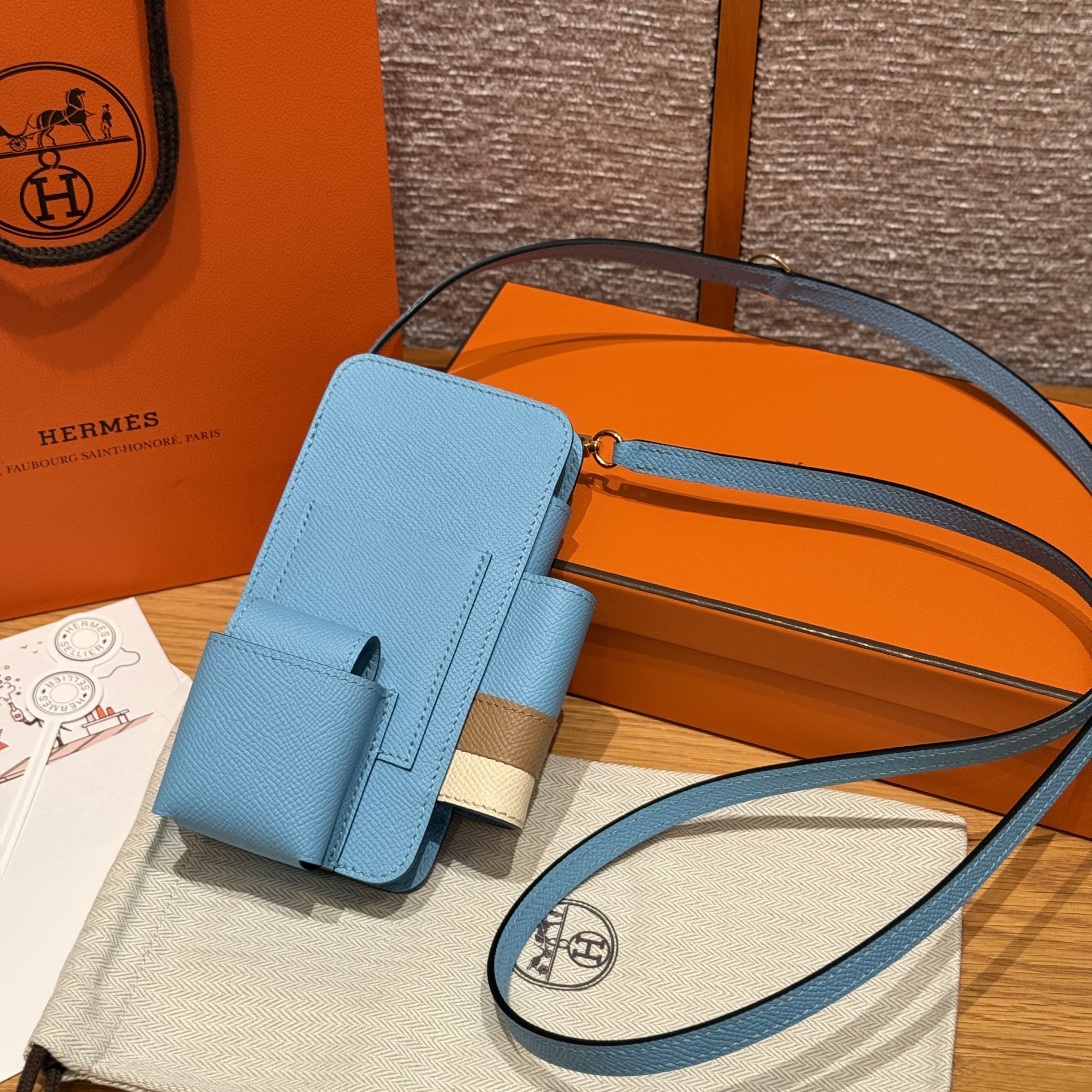 에르메스 Hermes Hermesway Epsom 7N Celeste 0M Marsala chai i2 Nata/gold