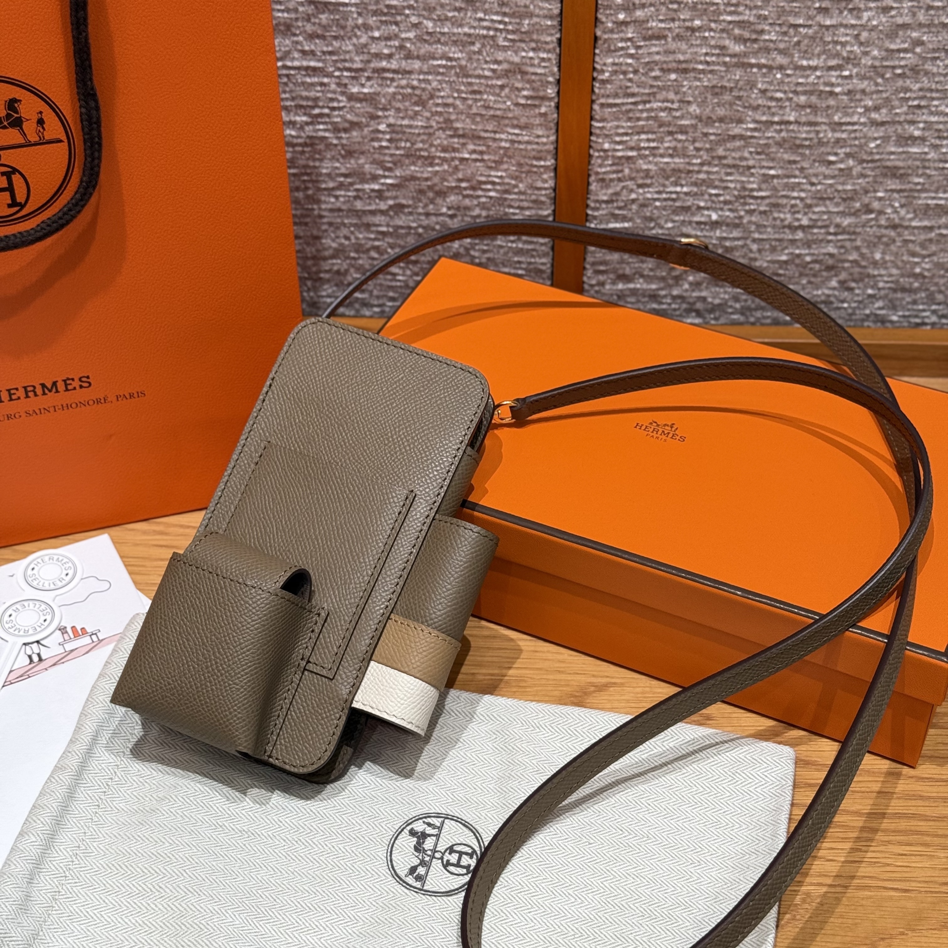 에르메스 Hermes Hermesway Epsom 18 Etoupe 0M Chai 10 Craie/gold