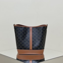 셀린느 Celine 191132 Triomphe Canvas  트리옹프 캔버스 & 카프스킨 미디움 버킷백 탄 33CM