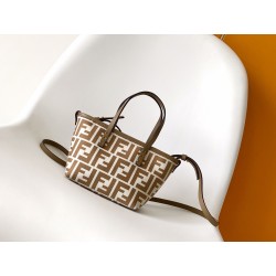 펜디 FENDI 8BS096 Roll Mini Fabric FF Jacquard Bag 23CM