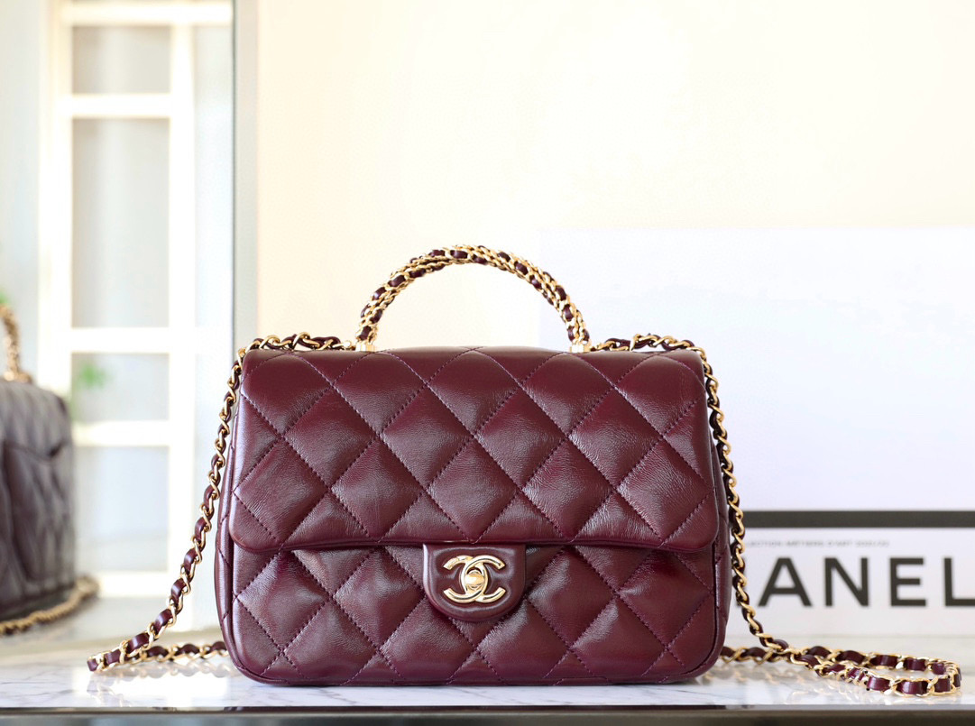 샤넬 Chanel 24B AS5043 Flap Bag with Top Handle C-051 Wine red 25cm