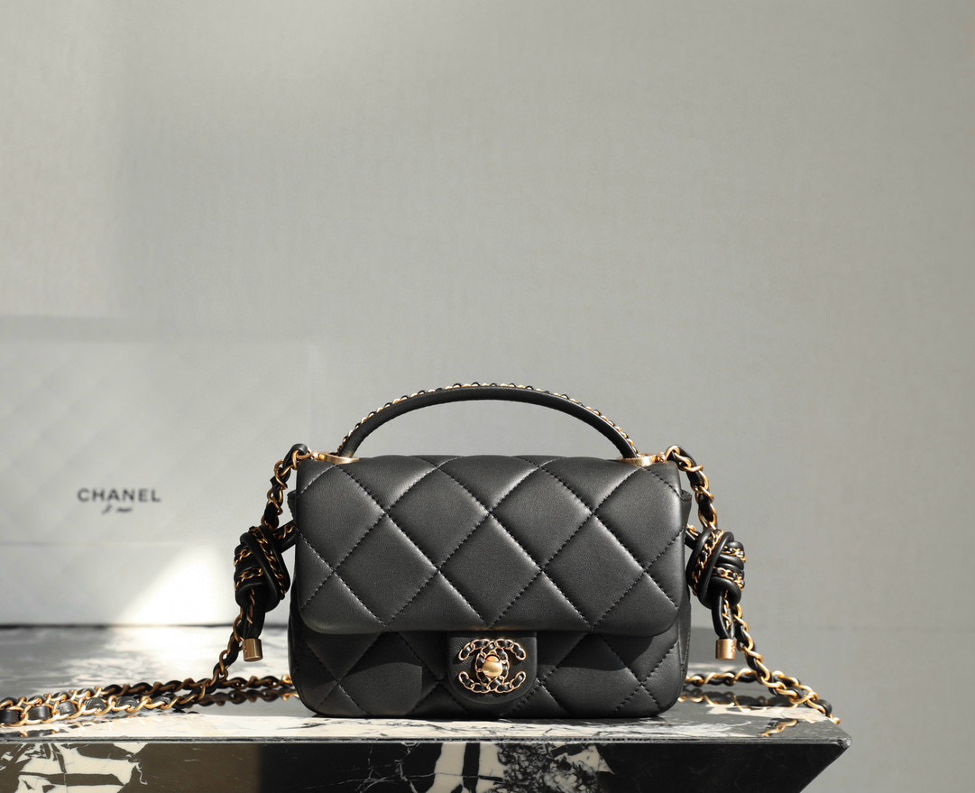 샤넬 Chanel 25C Mini Flap Bag with Top Handle C-831 Black 18cm