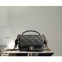 샤넬 Chanel 25C Mini Flap Bag with Top Handle C-831 Black 18cm