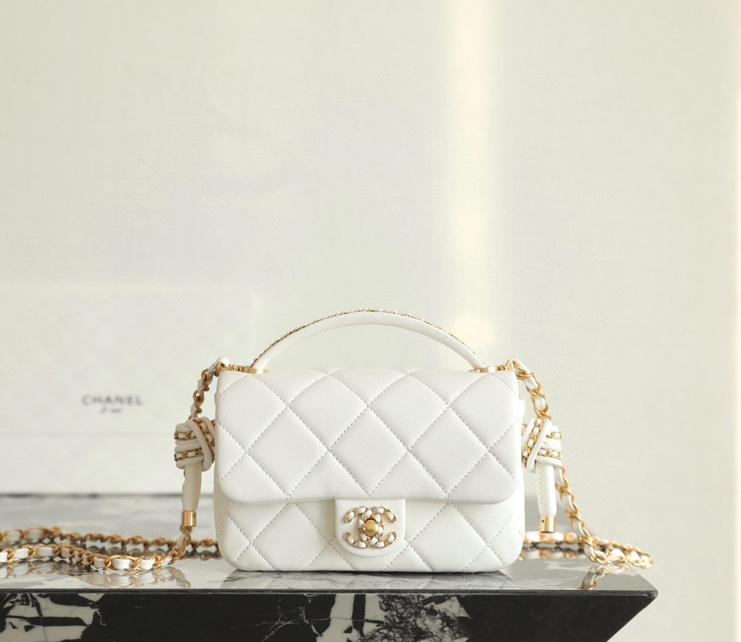 샤넬 Chanel 25C Mini Flap Bag with Top Handle C-831 White 18cm