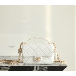 샤넬 Chanel 25C Mini Flap Bag with Top Handle C-831 White 18cm