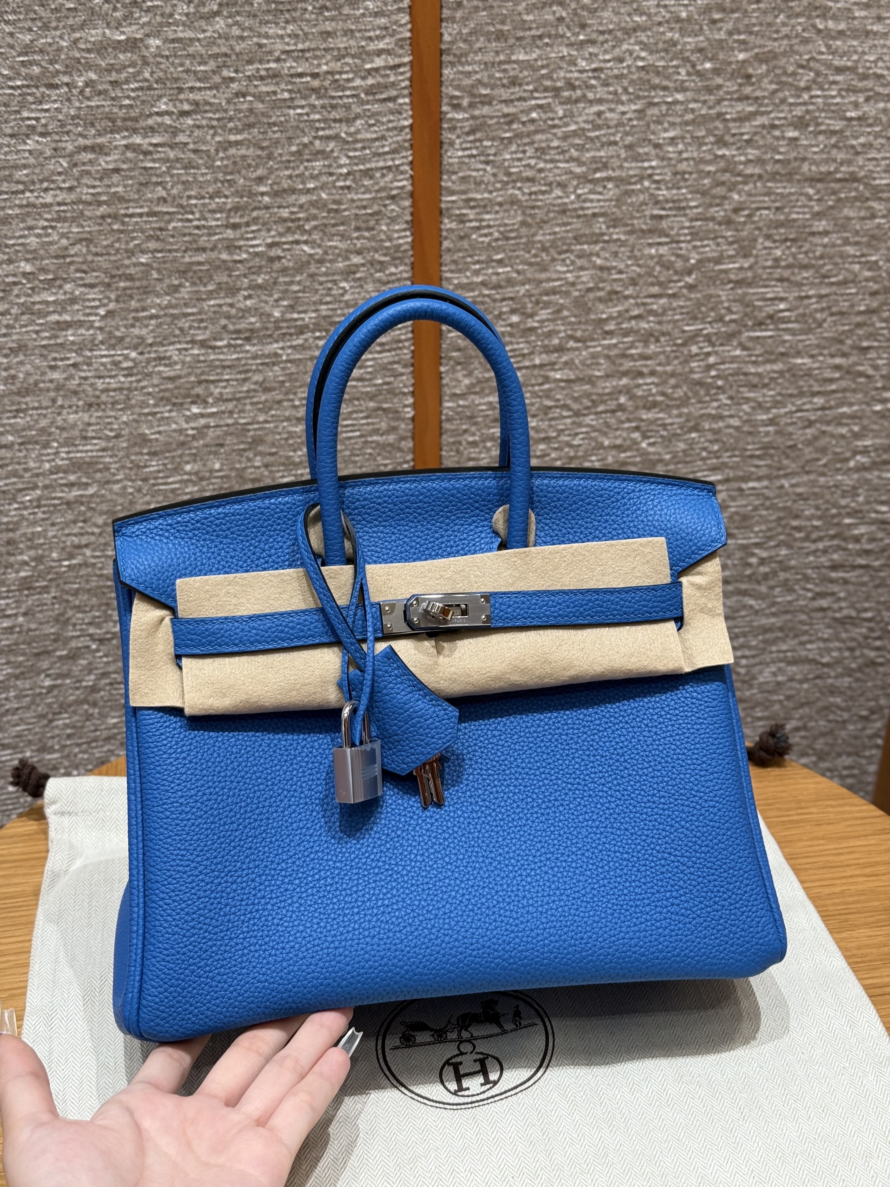 에르메스 Hermes Birkin 25cm Togo 17 Blue Zalige/silver