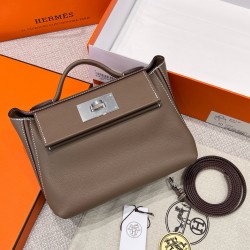 에르메스 Hermes Kelly 2424  Germany Leather 18 Etoupe/silver