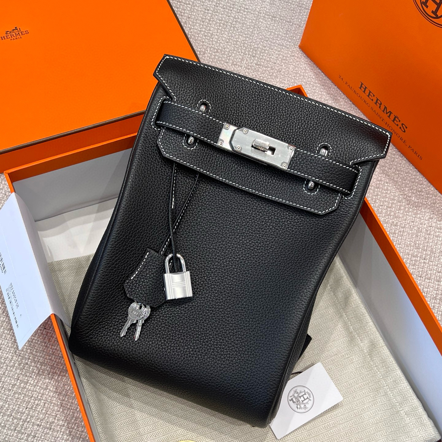 에르메스 Hermes Hac a dos Germany Leather 89 Noir/silver