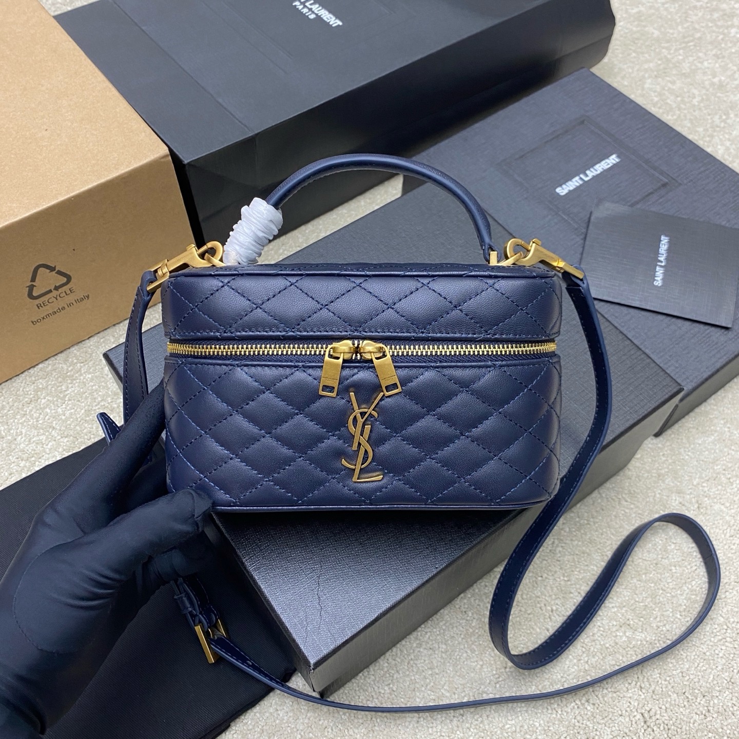 생로랑 Saint laurent/YSL 766731 Gaby Vanity Bag in Lambskin Bleu Abysse