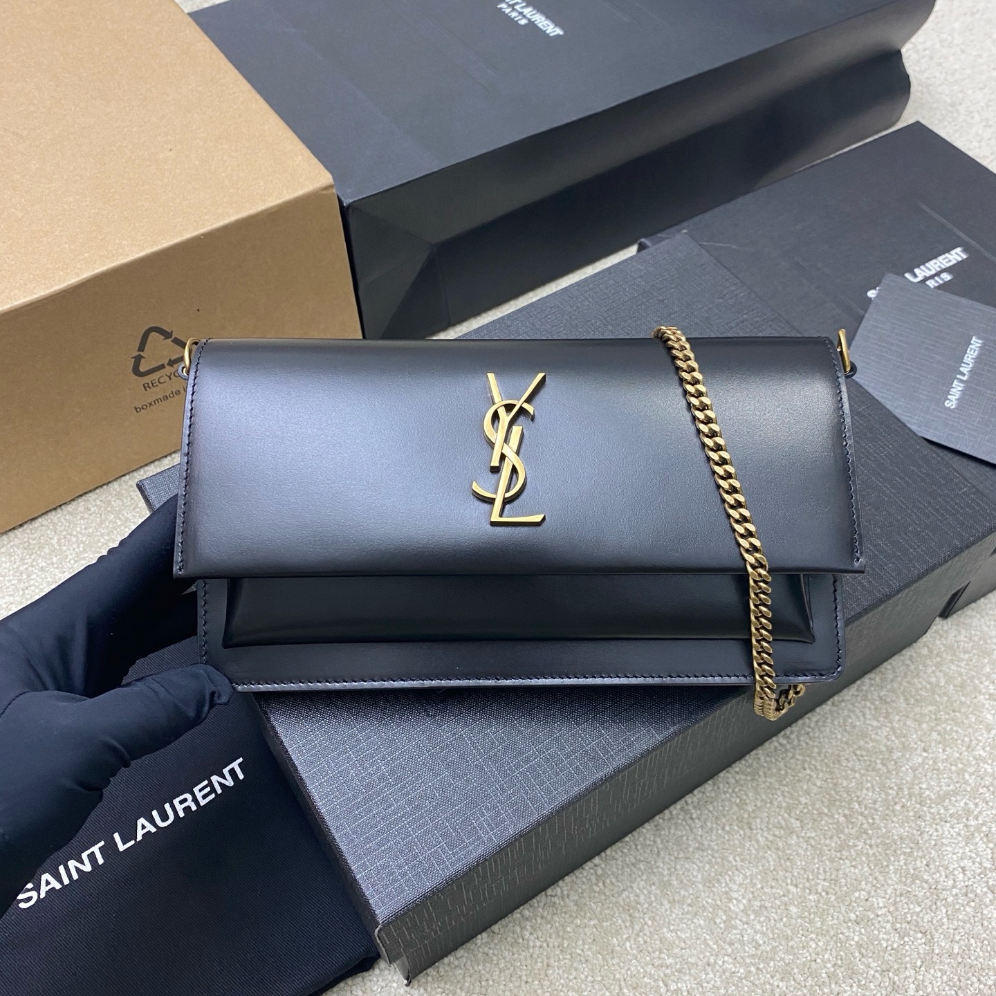생로랑 Saint laurent/YSL 766731 Sunset Clutch in Box Noir 22CM