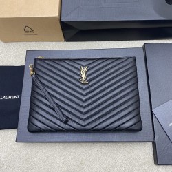 생로랑 Saint laurent/YSL 559193 Gold Monogram Cassandre Matelasse Tablet Pouch in Quilted Leather Black 30CM