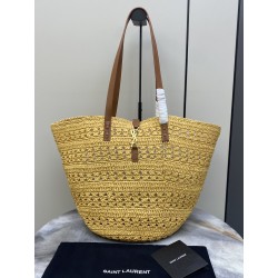 생로랑 Saint laurent/YSL 685618 Panier Small Bag in Crochet Raffia and Smooth Leather