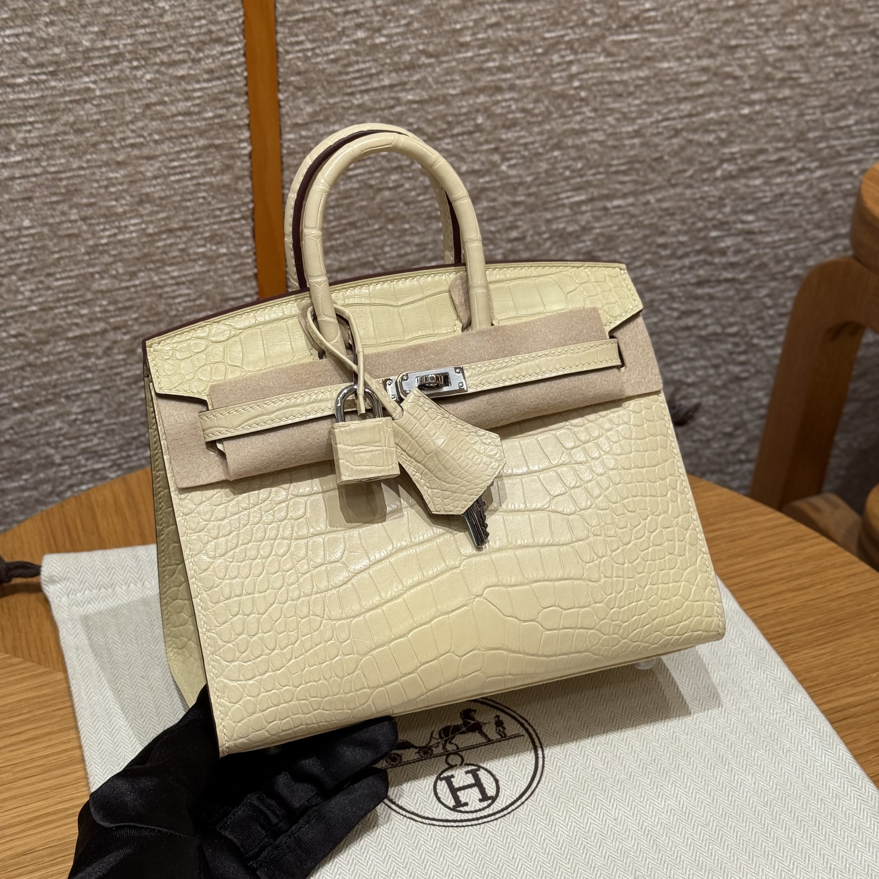 에르메스 Hermes Birkin 20cm Matte Alligator Y1 Vanille/silver