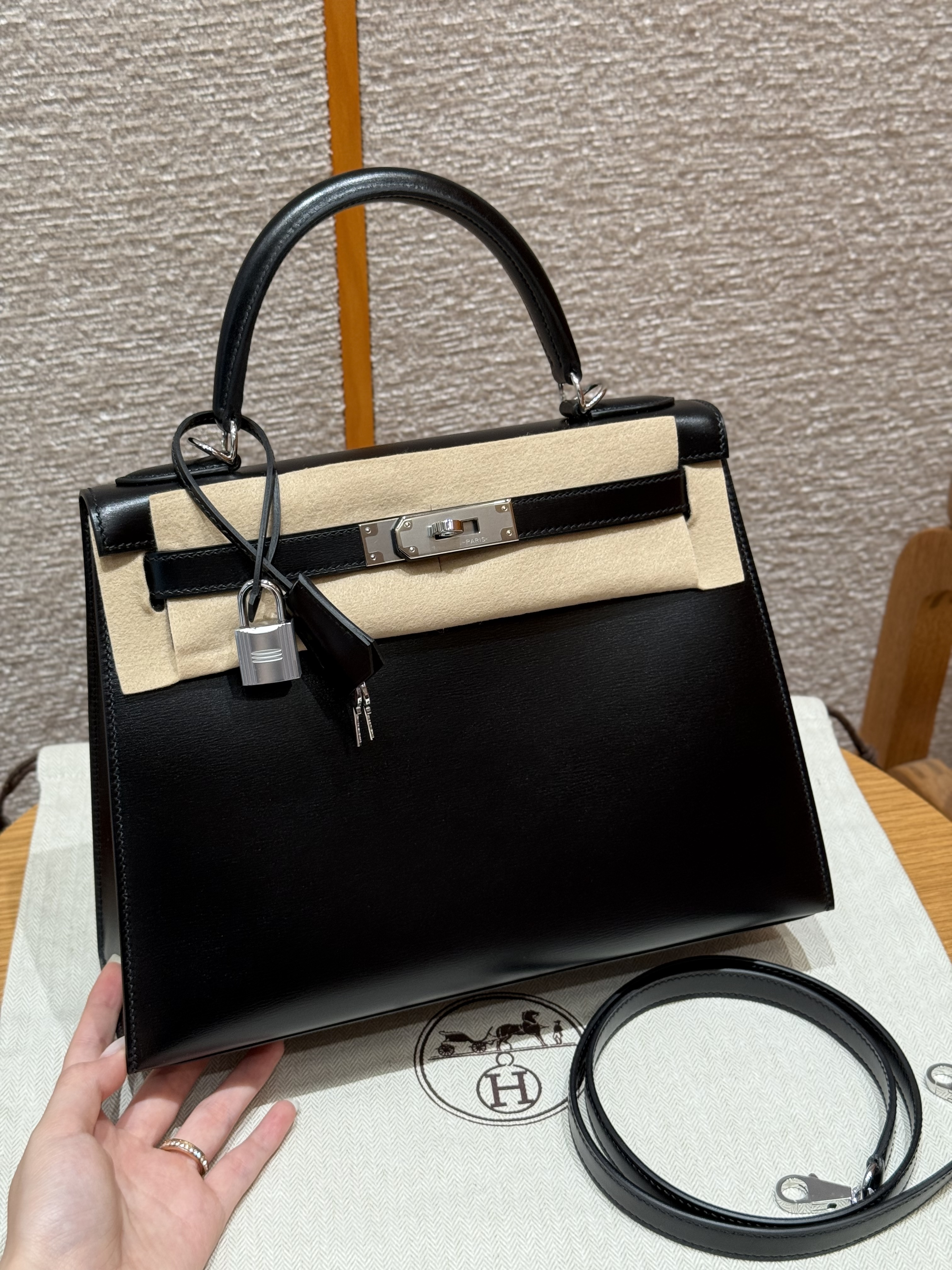 에르메스 Hermes Kelly 28cm Box 89 Noir/silver
