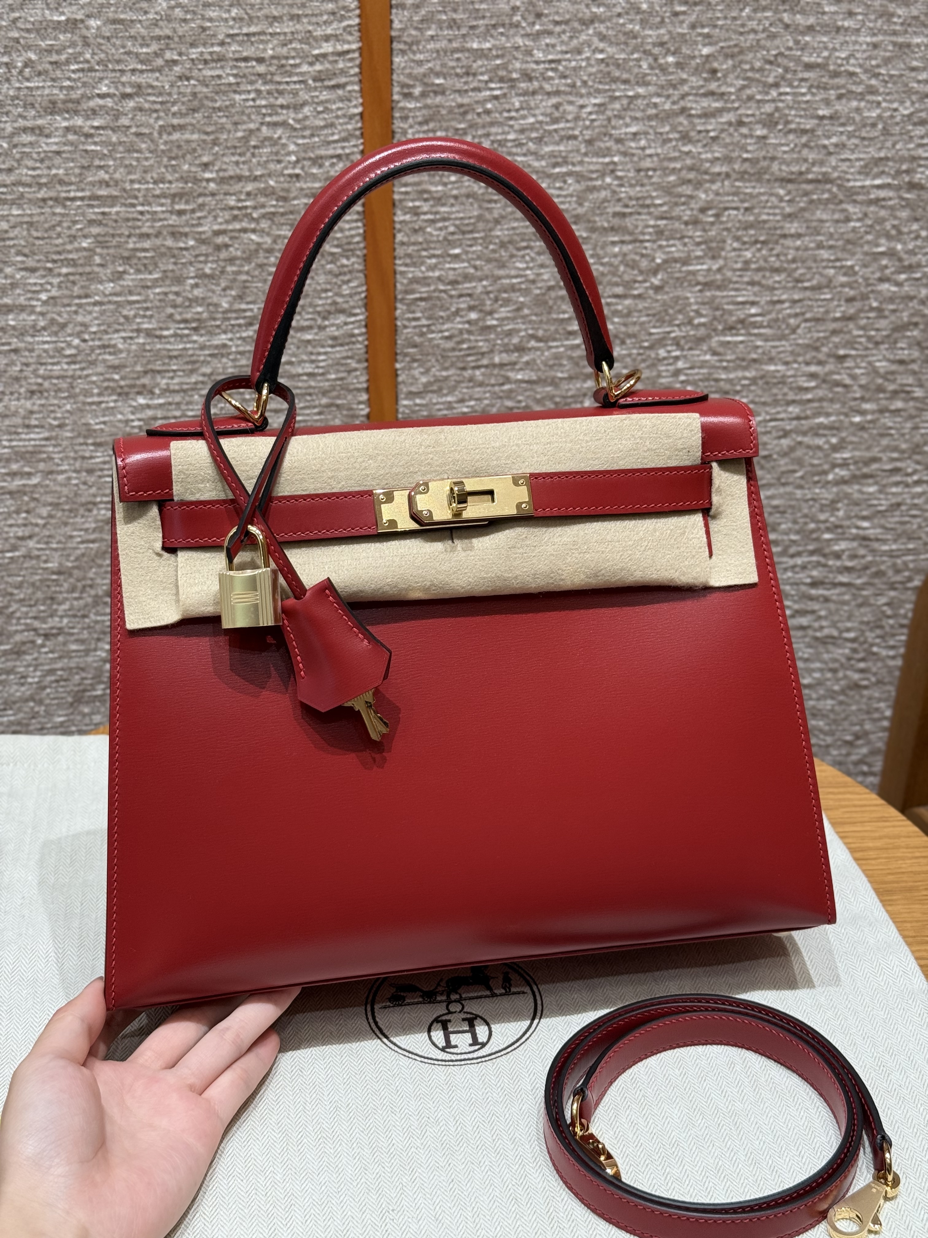에르메스 Hermes Kelly 28cm Box 5X Rouge piment/gold