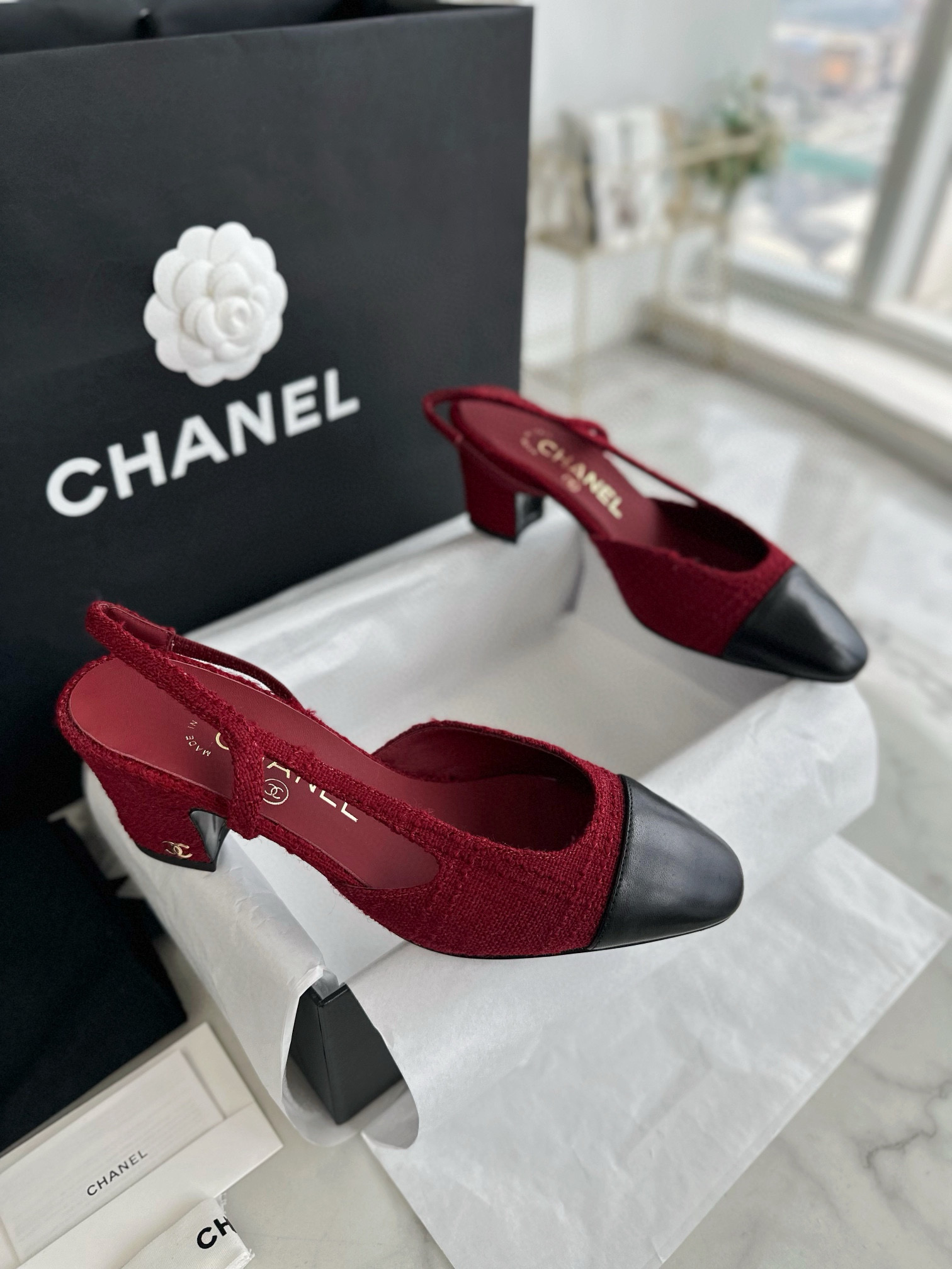 샤넬 CHANEL 23k G31318 Slingbacks 슬링 Wine Red