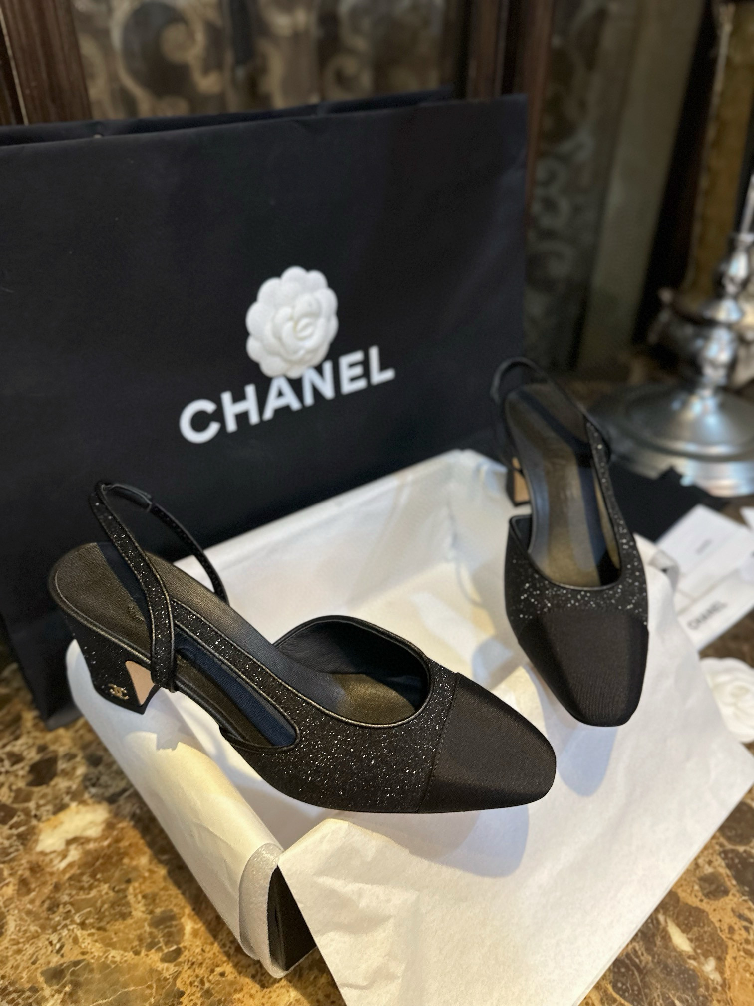샤넬 CHANEL 23P G31318 Slingbacks 슬링 Black