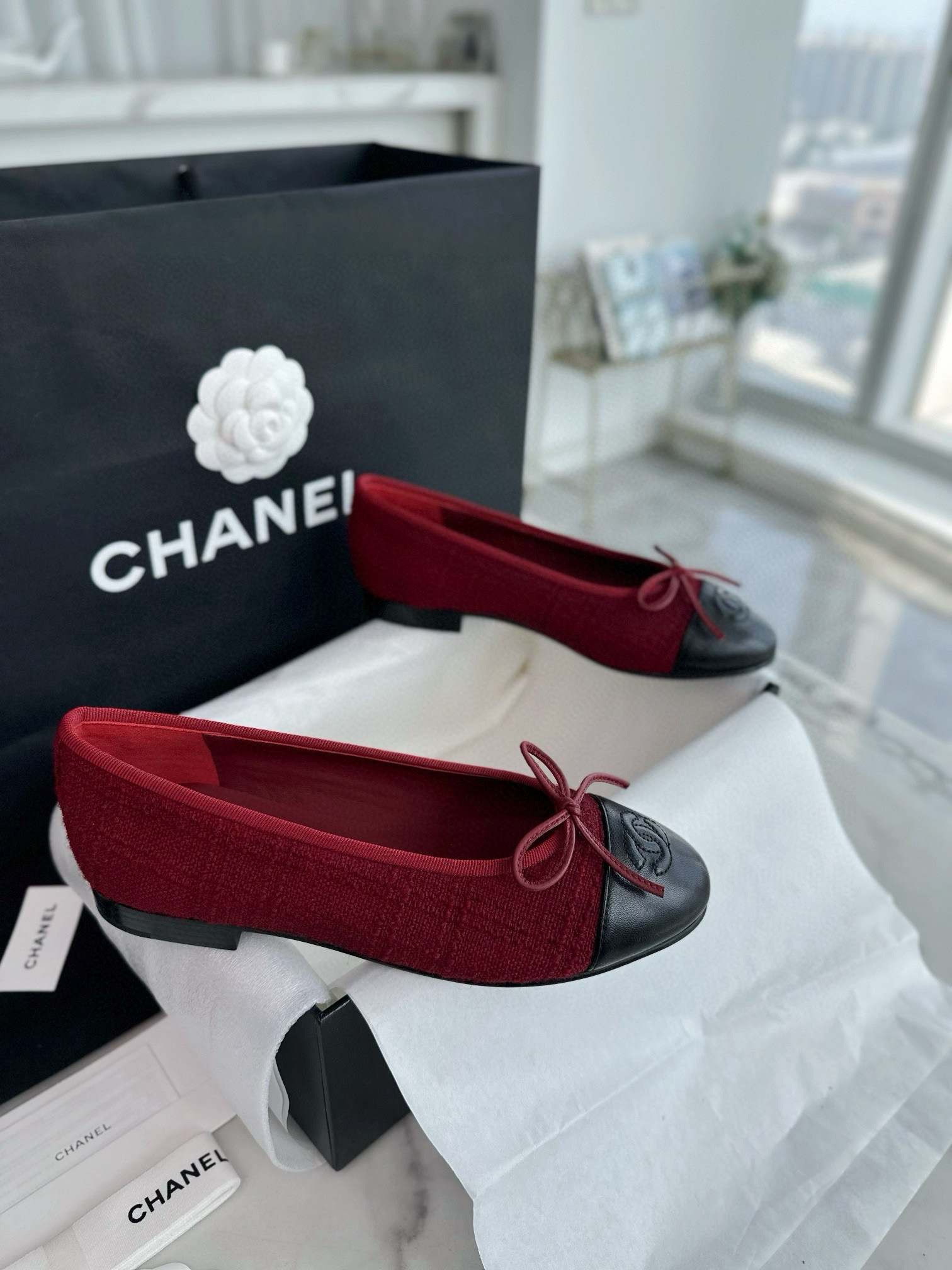 샤넬 CHANEL 24K G02819 플랫 Wine red