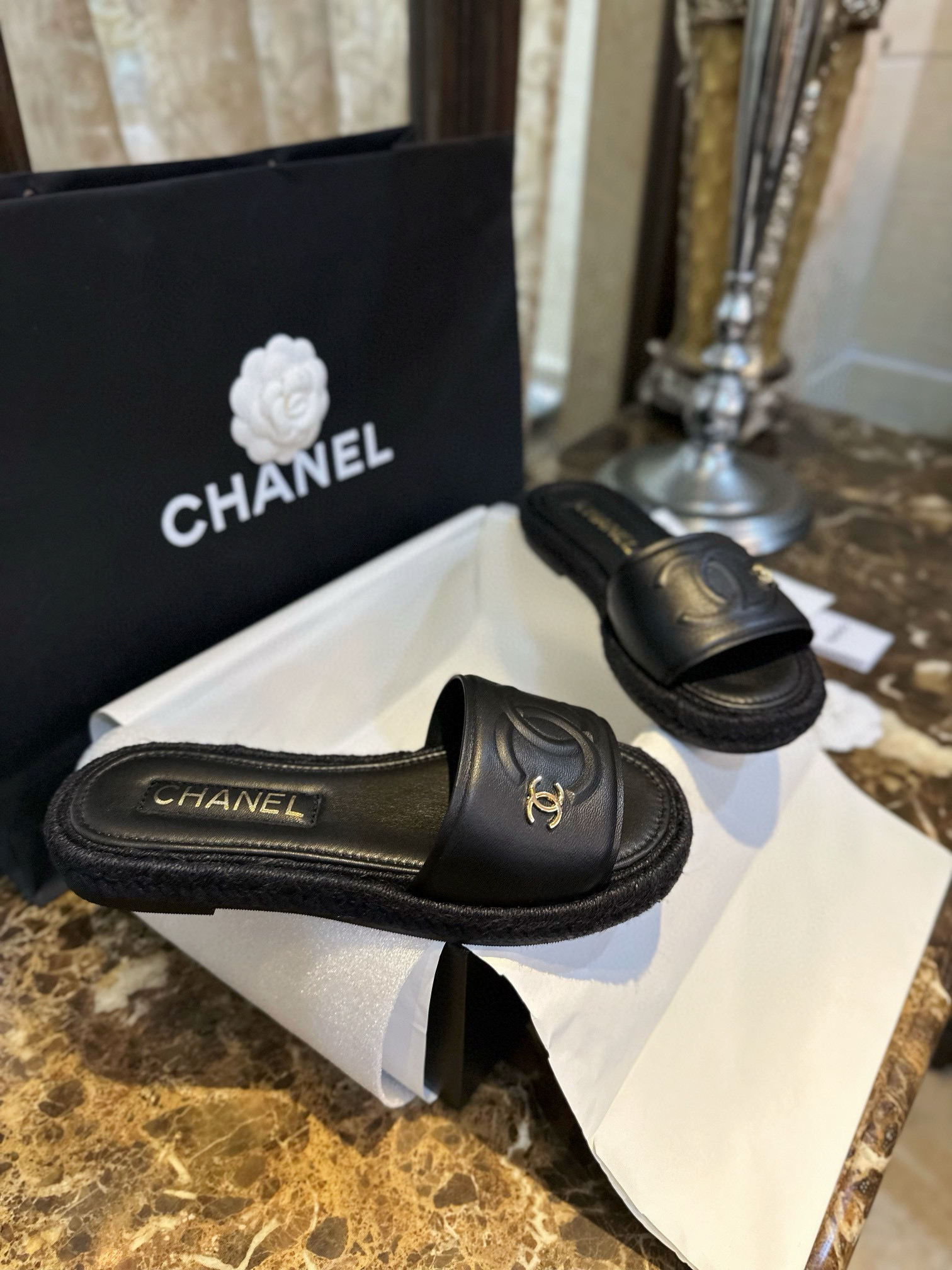 샤넬 CHANEL 23P G39778 슬리퍼 Black
