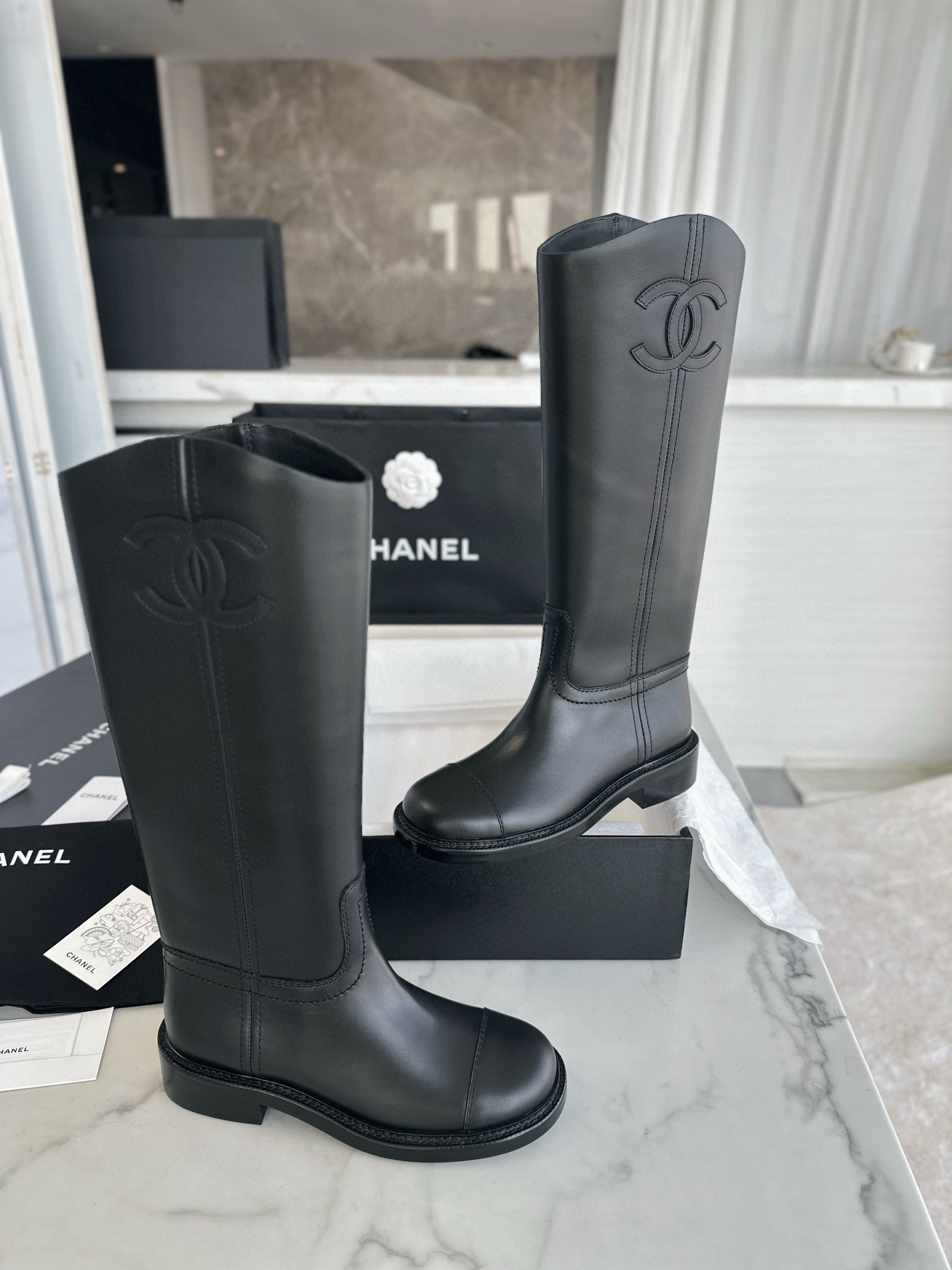 샤넬 CHANEL 24P G39614 싸이 하이 부츠 Black