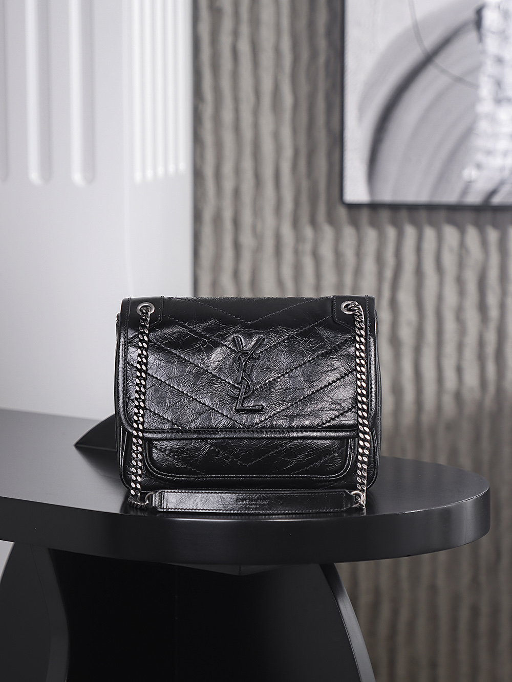 생로랑 Saint laurent/YSL 633151 Niki Baby Chain Bag In Crocodile-Embossed Leather Black 21cm