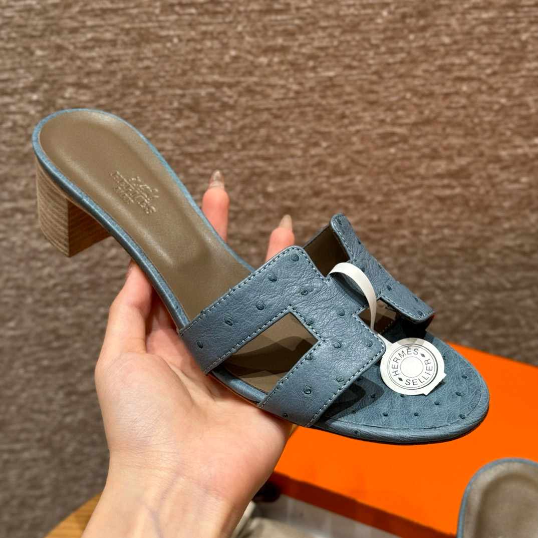 에르메스 Hermes 185 Oasis sandal KK Ostrich&7G Ciel