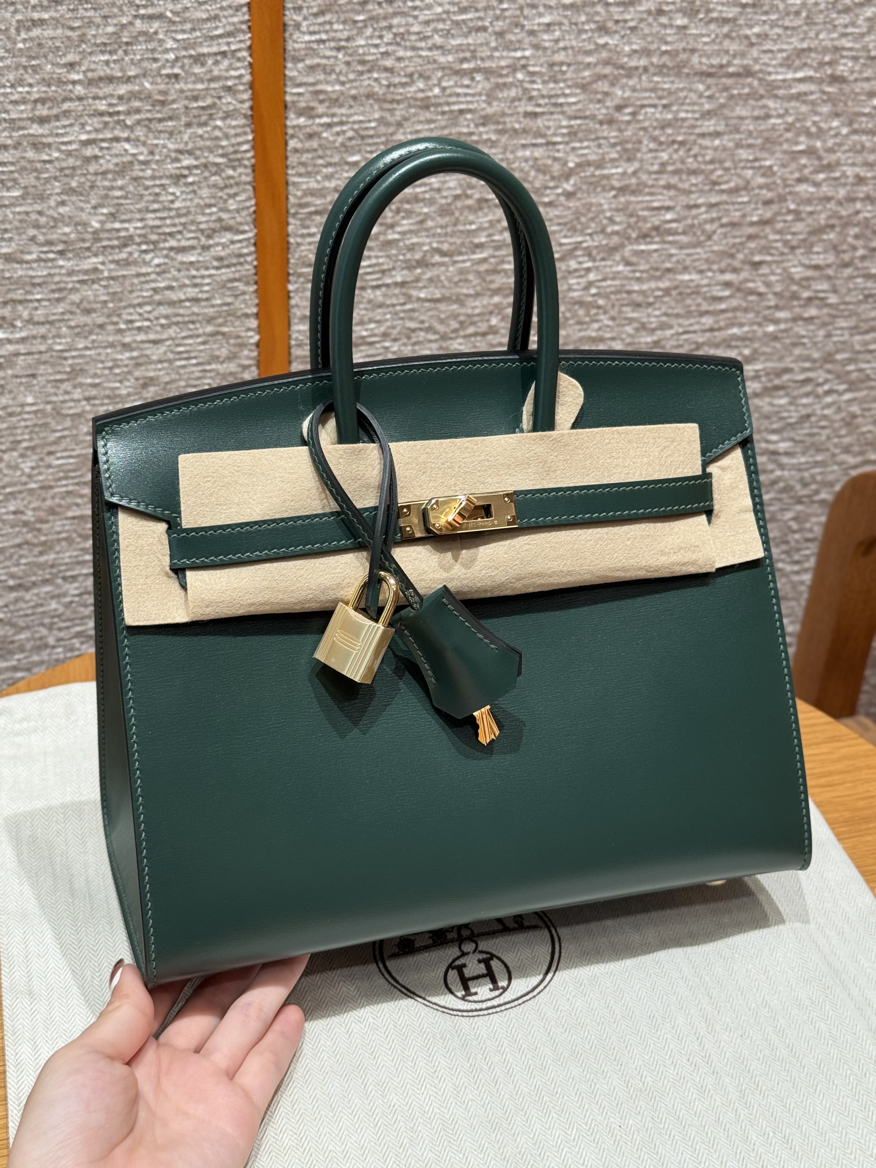에르메스 Hermes Birkin 25cm Box 67 Vert fonce/gold