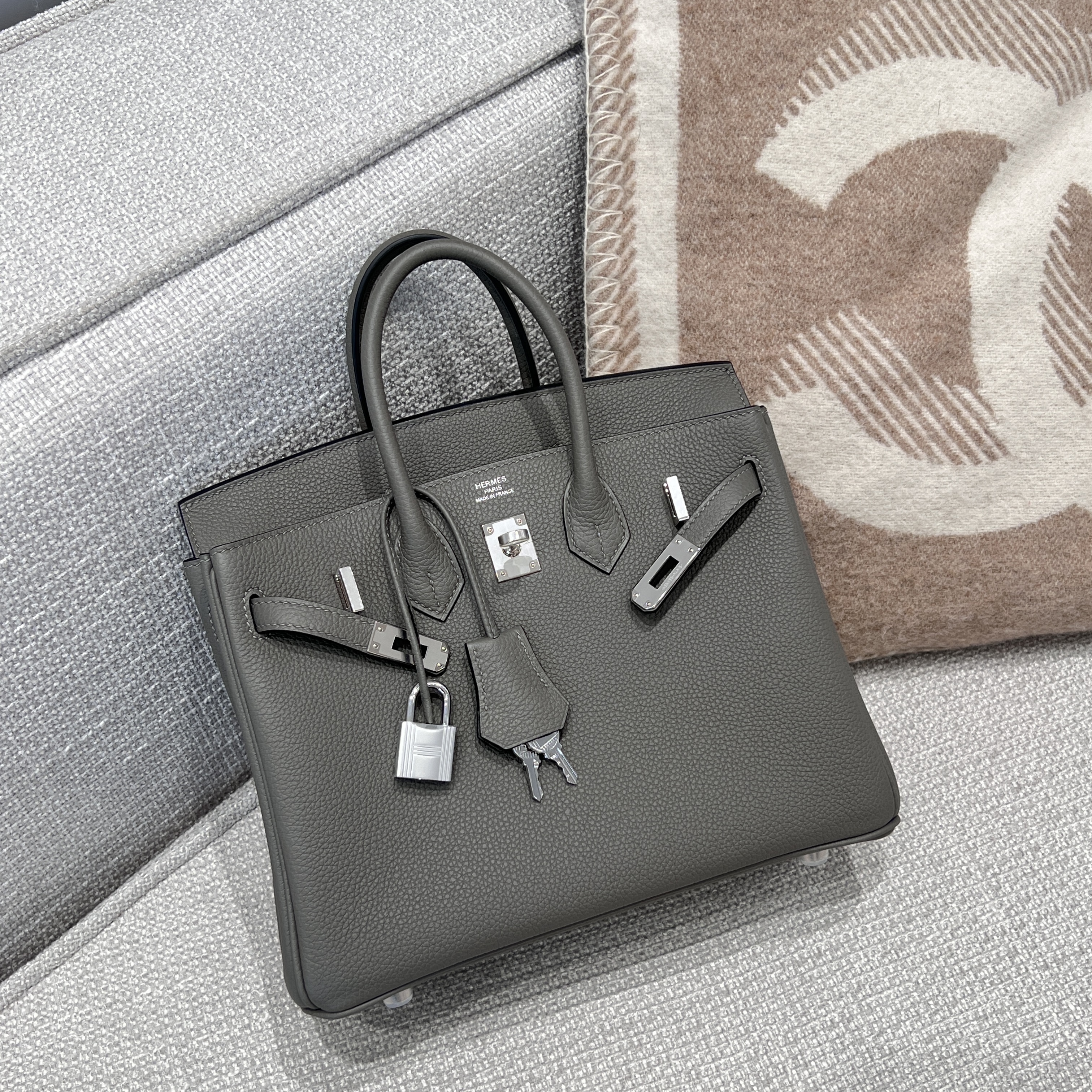 에르메스 Hermes Birkin 25cm Germany Leather 0L Gris Meyer/silver