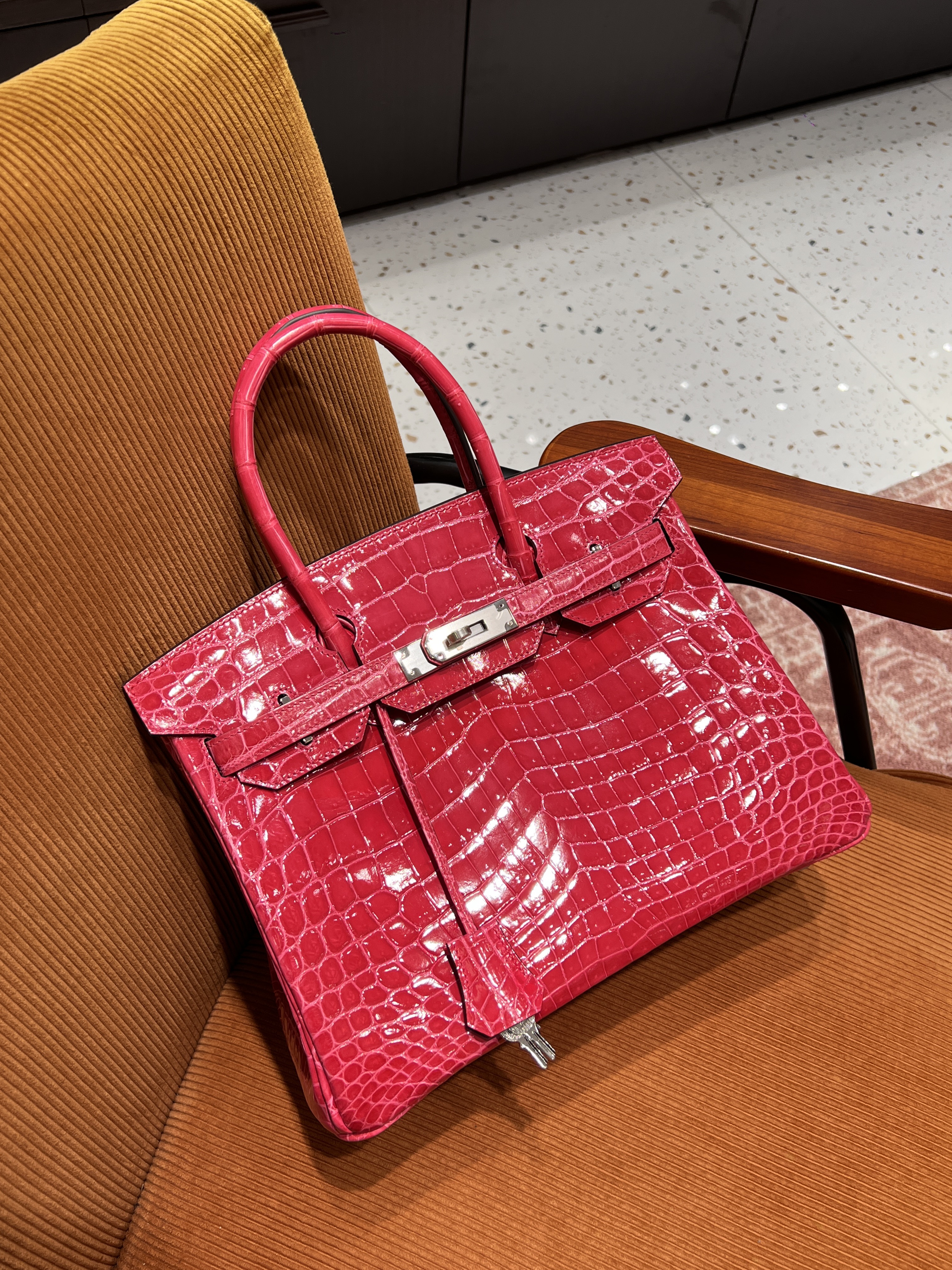에르메스 Hermes Birkin 30cm France Hcp crocodile Niloticus 95 Braise/silver