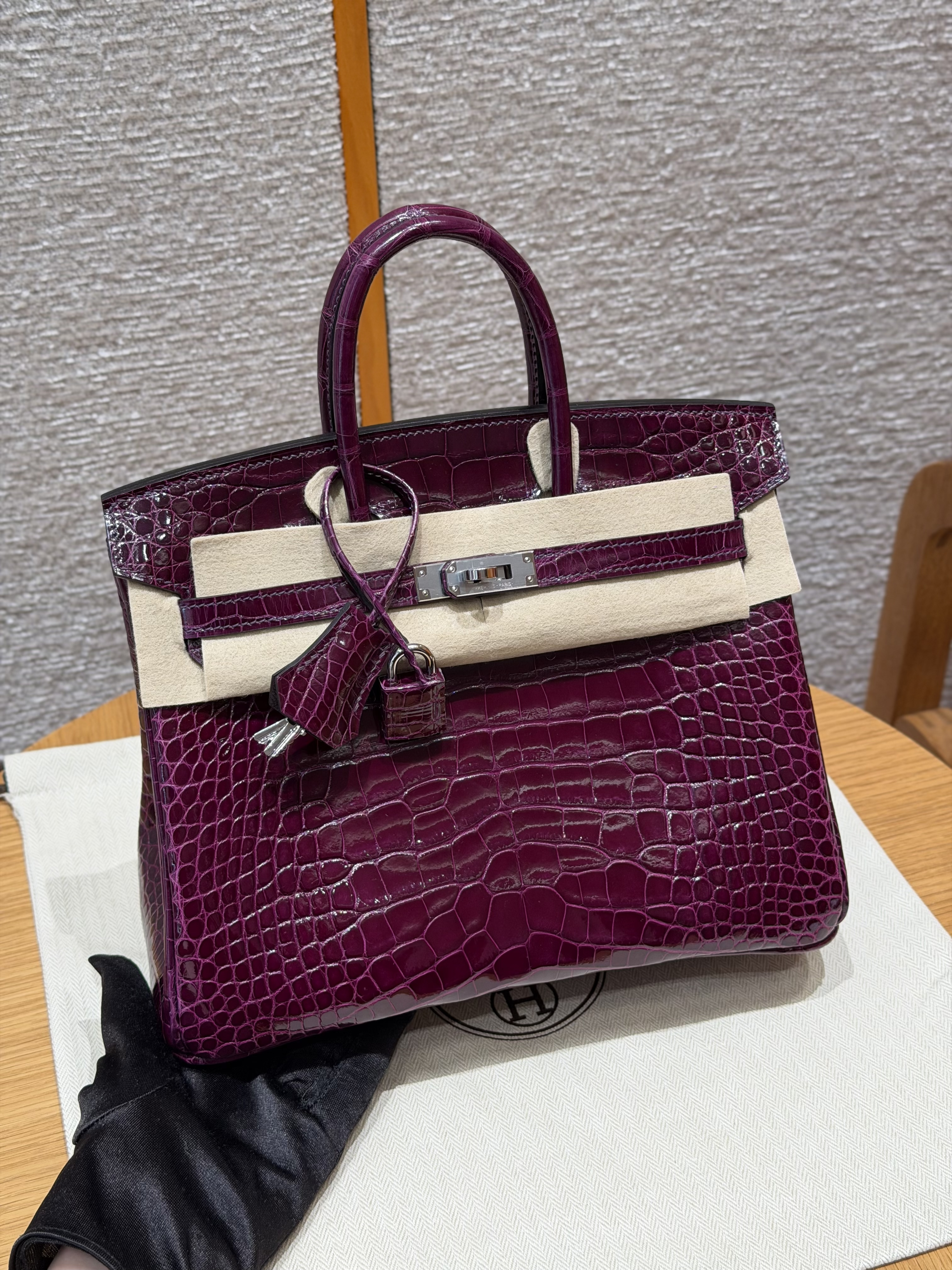 에르메스 Hermes Birkin 25cm Alligator N5 Cassis/silver