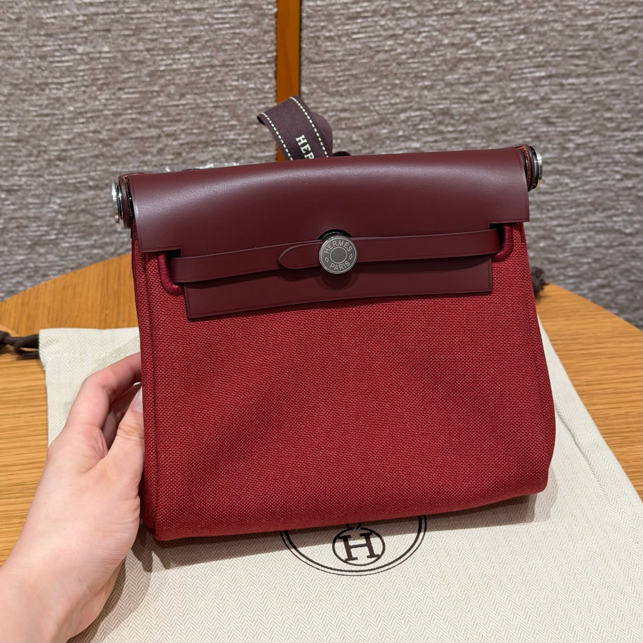 에르메스 Hermes Herbag mini 20cm canvas and cowhide Rouge H