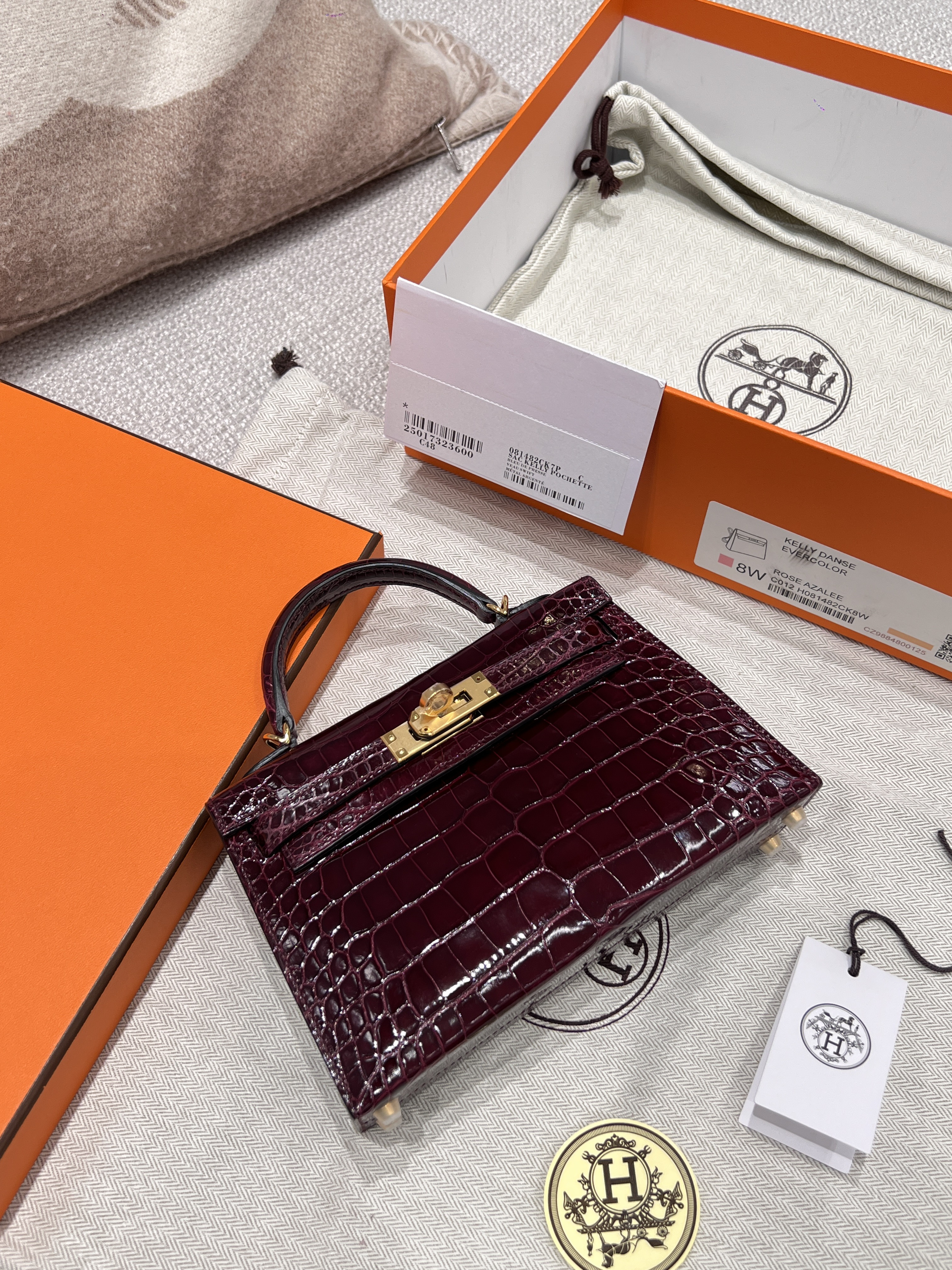 에르메스 Hermes Mini Kelly Hcp Alligator 57 Bordeaux/gold