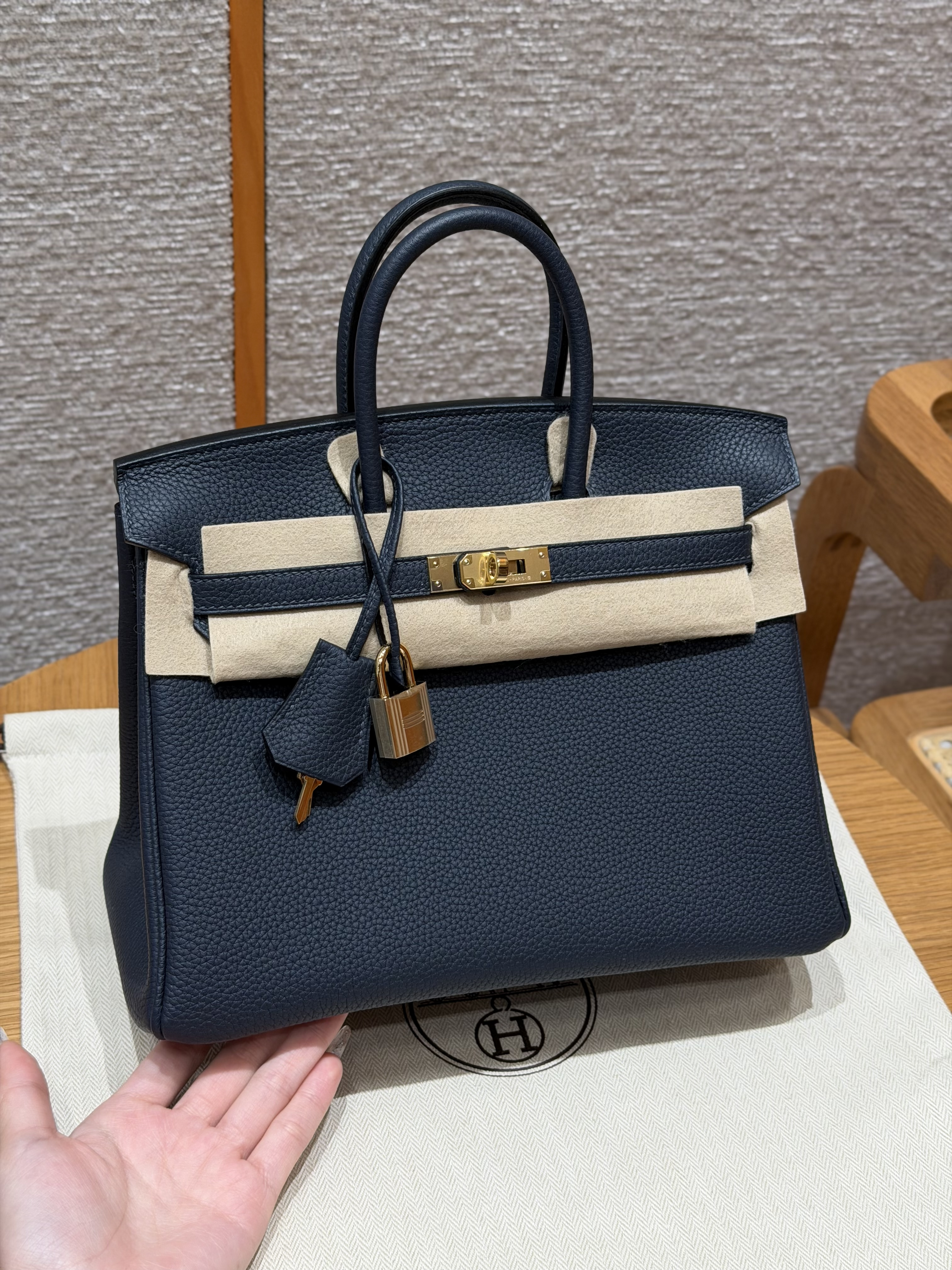 에르메스 Hermes Birkin 25cm Togo 3Y Caban/gold