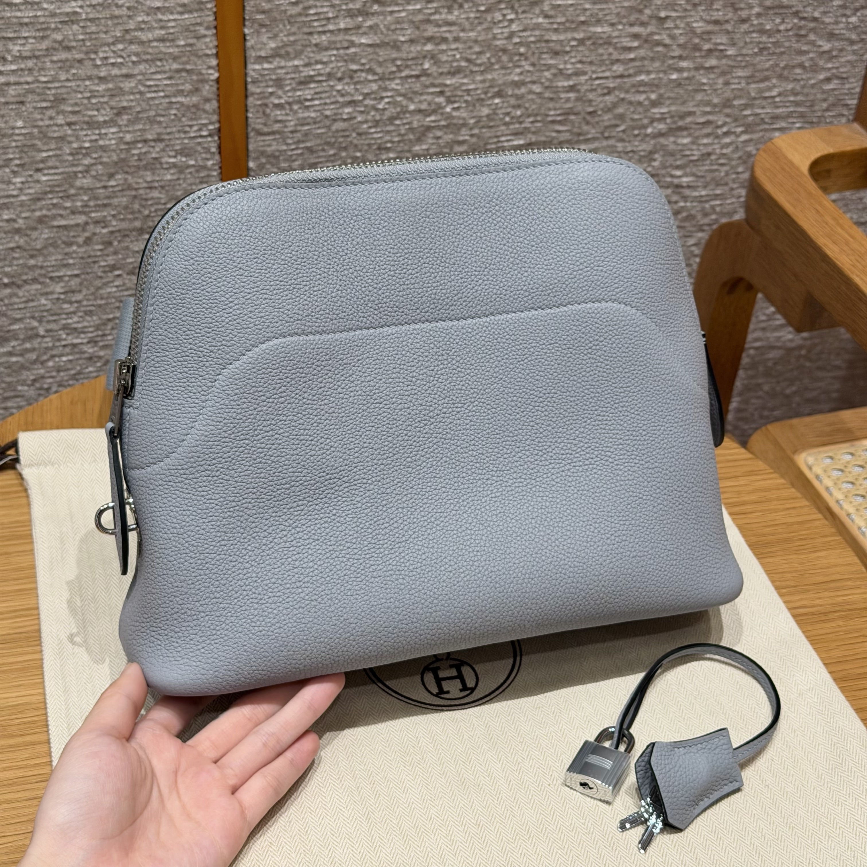 에르메스 Hermes Bolide Messenger 26.5cm Togo 8U Blue glacier/silver