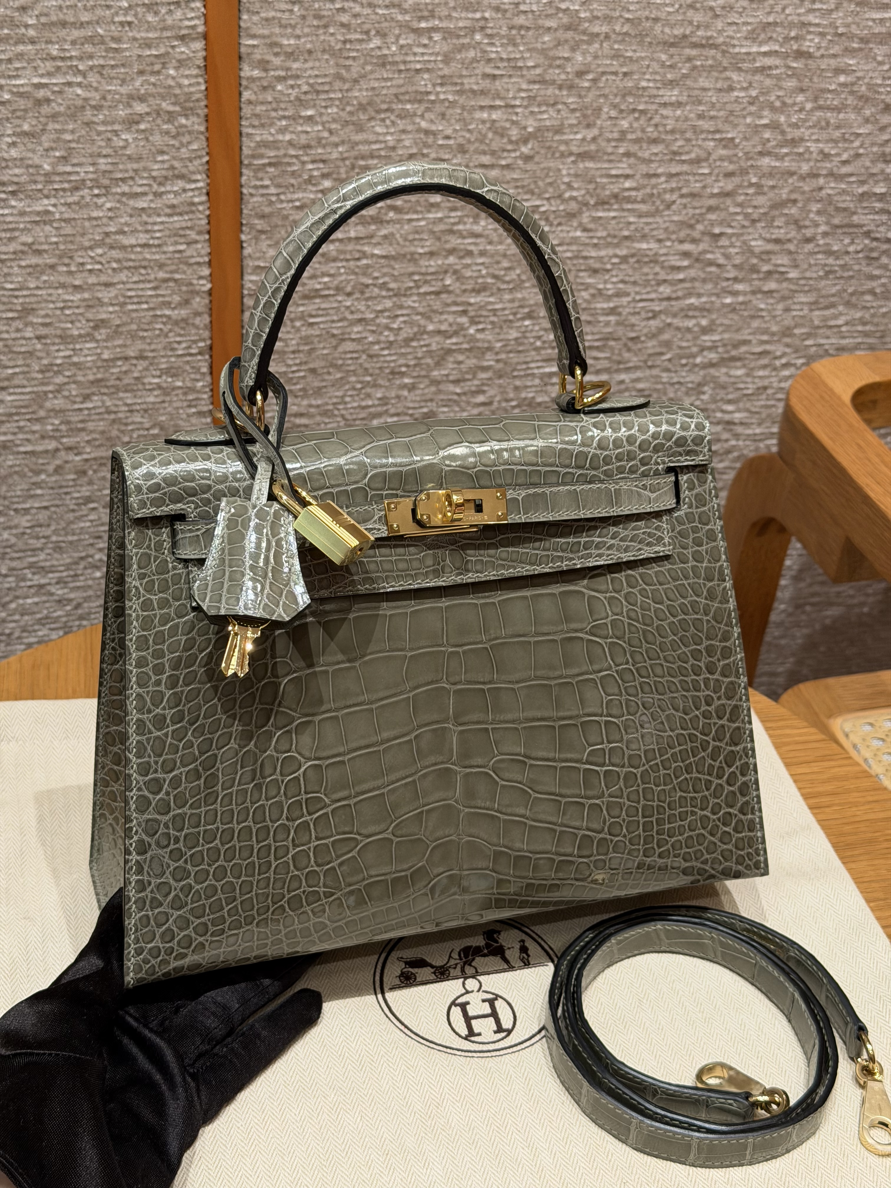 에르메스 Hermes Kelly 25cm Alligator 81 Girs Tourerlle/gold