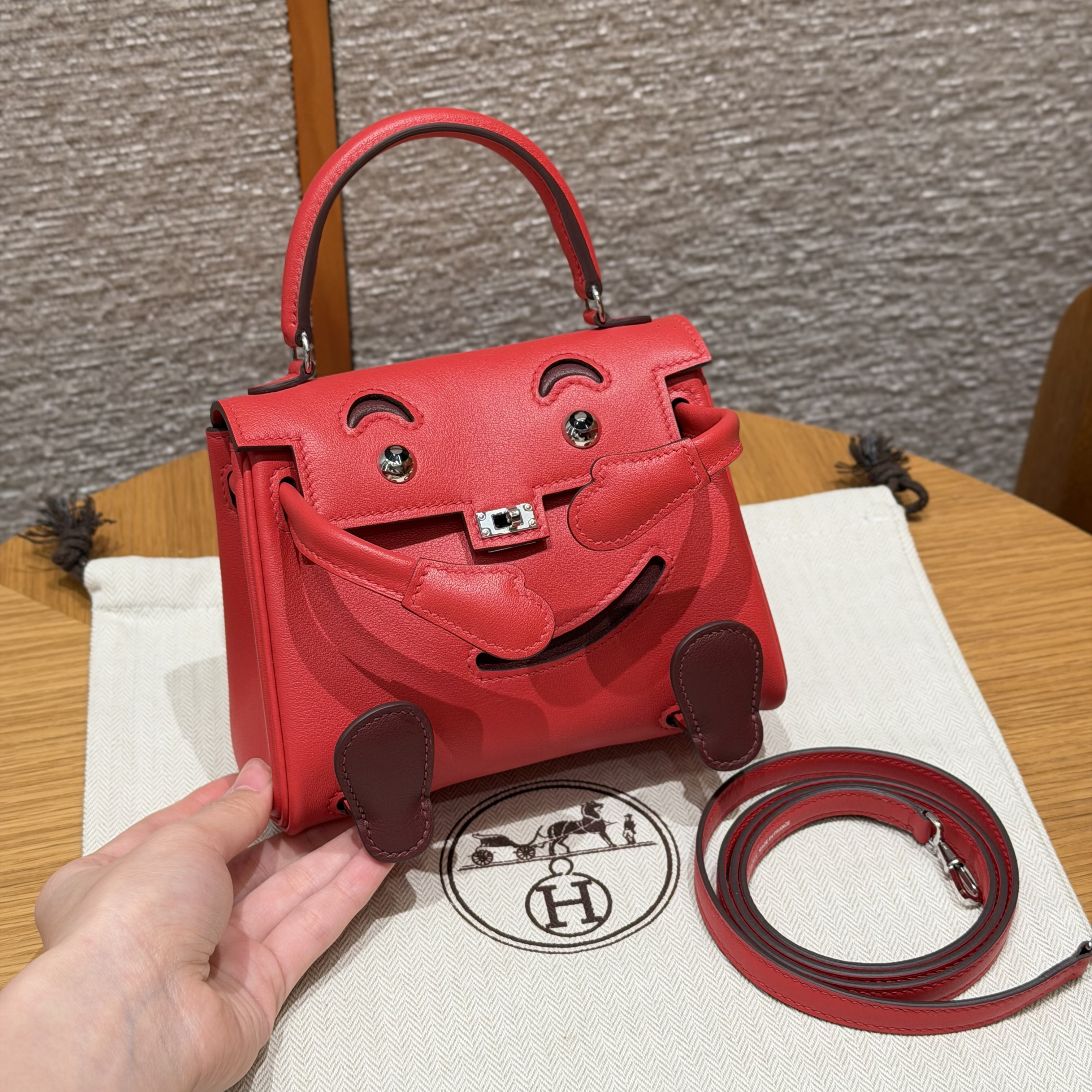 에르메스 Hermes Kelly Doll 16cm Swift O5 Rouge Radieux and 55 Rouge H/silver