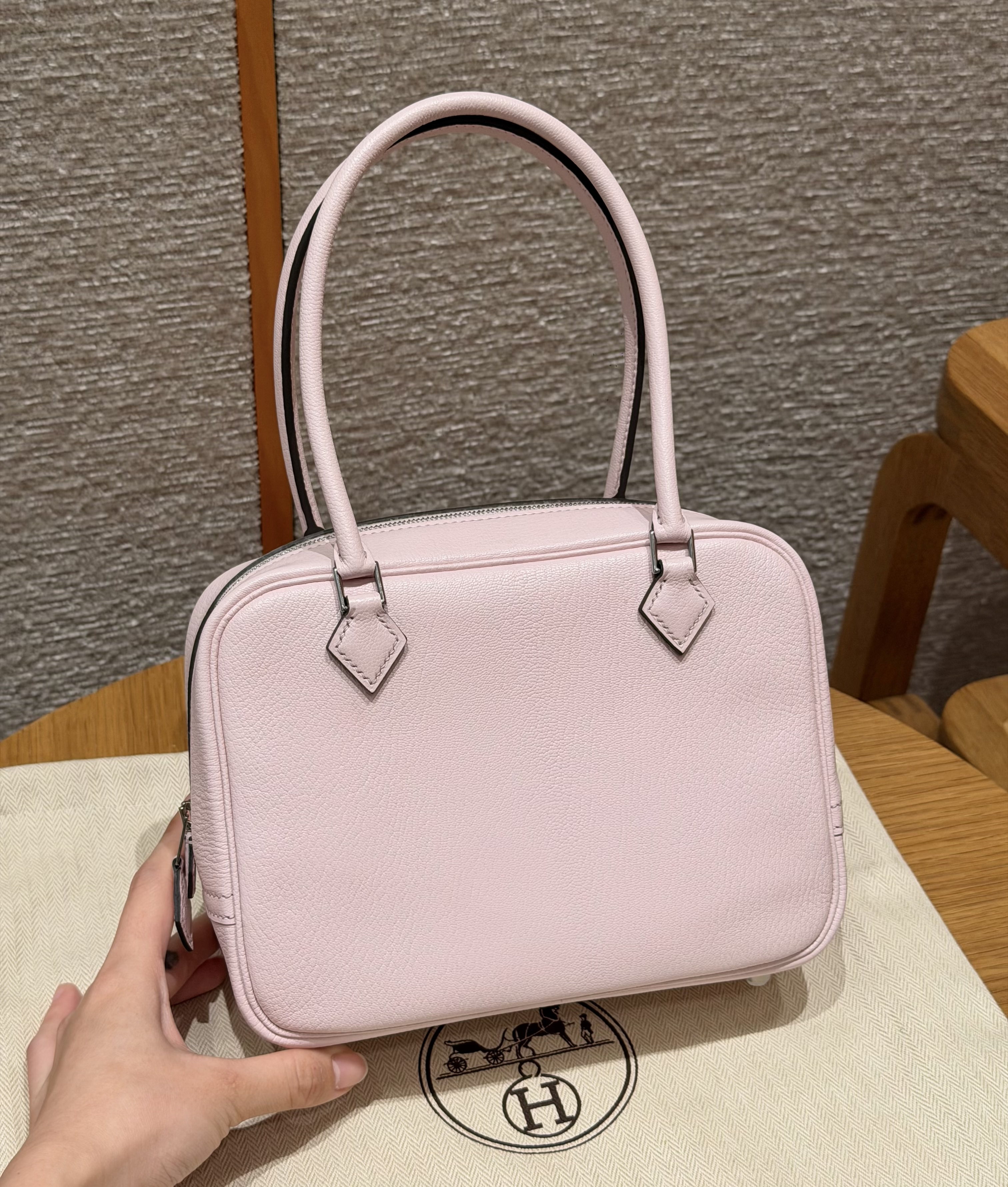 에르메스 Hermes Mini Plume 21cm Chevre M7 Rose Darling/silver