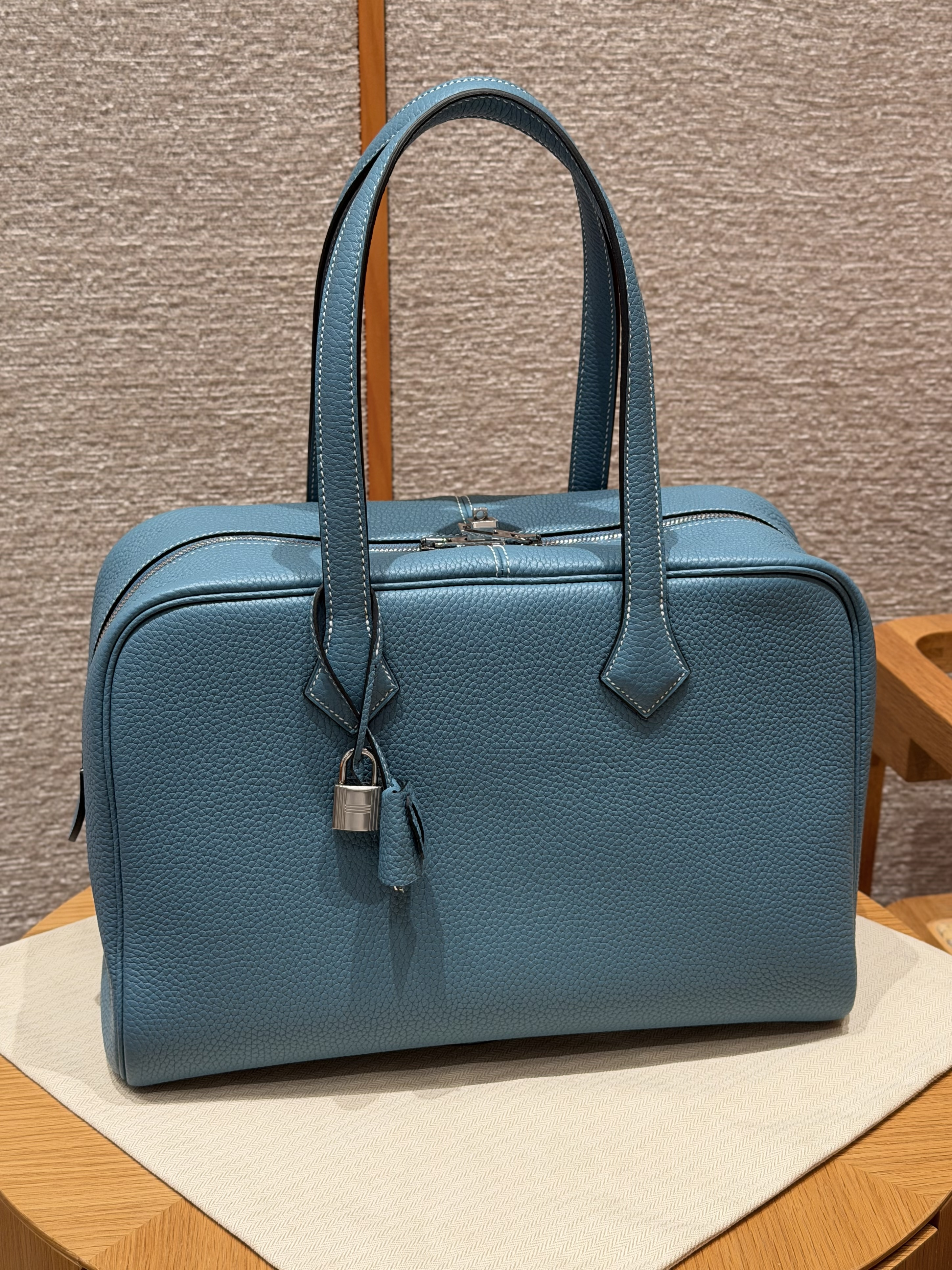 에르메스 Hermes Victoria 35cm Clemence 75 Blue Jean/silver